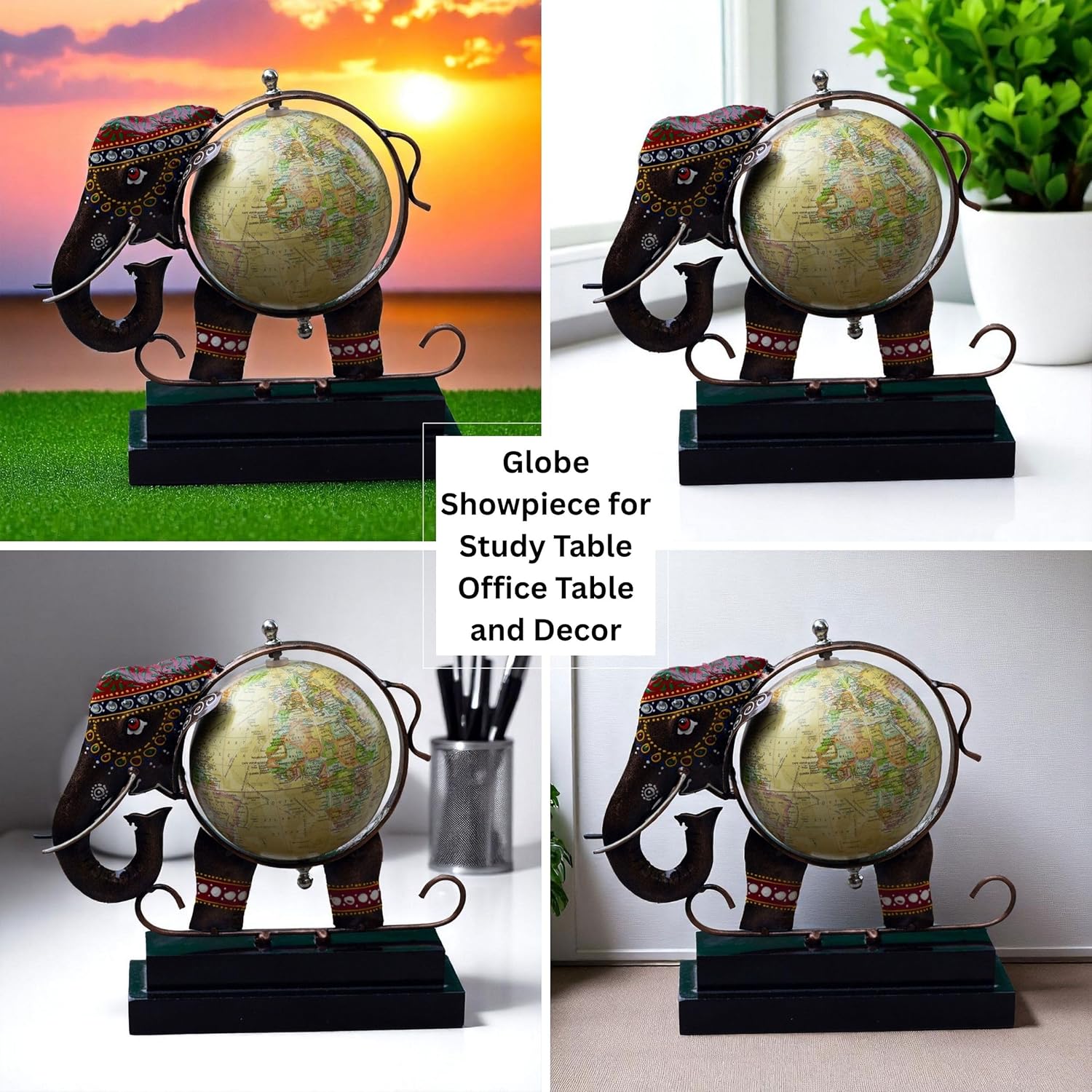Metal Elephant Showpiece with Globe | Traditional Handicraft for Home & Office Decor | Globe for Study Table, Corporate Diwali Gift — photo — 6 of 7