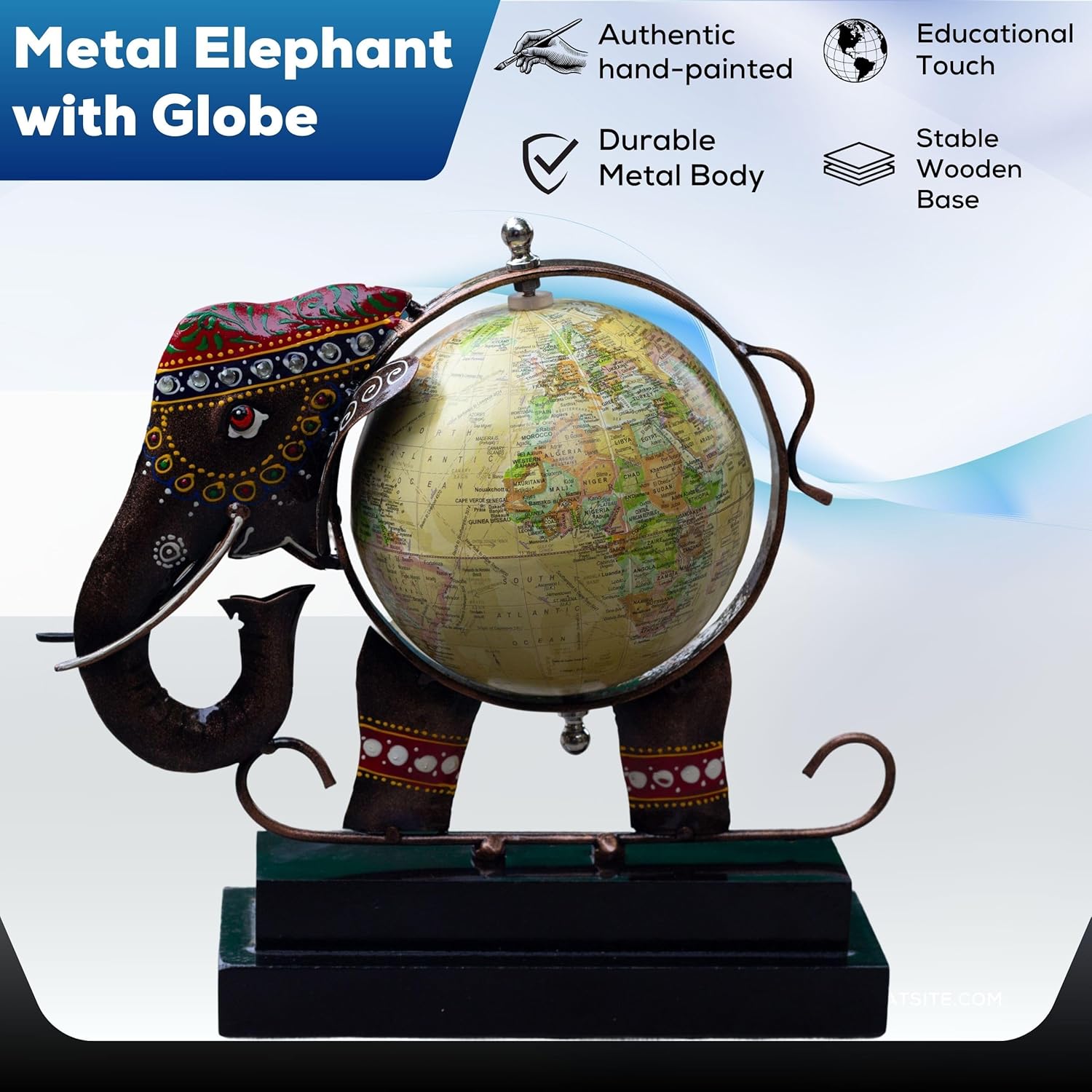 Metal Elephant Showpiece with Globe | Traditional Handicraft for Home & Office Decor | Globe for Study Table, Corporate Diwali Gift — photo — 2 of 7