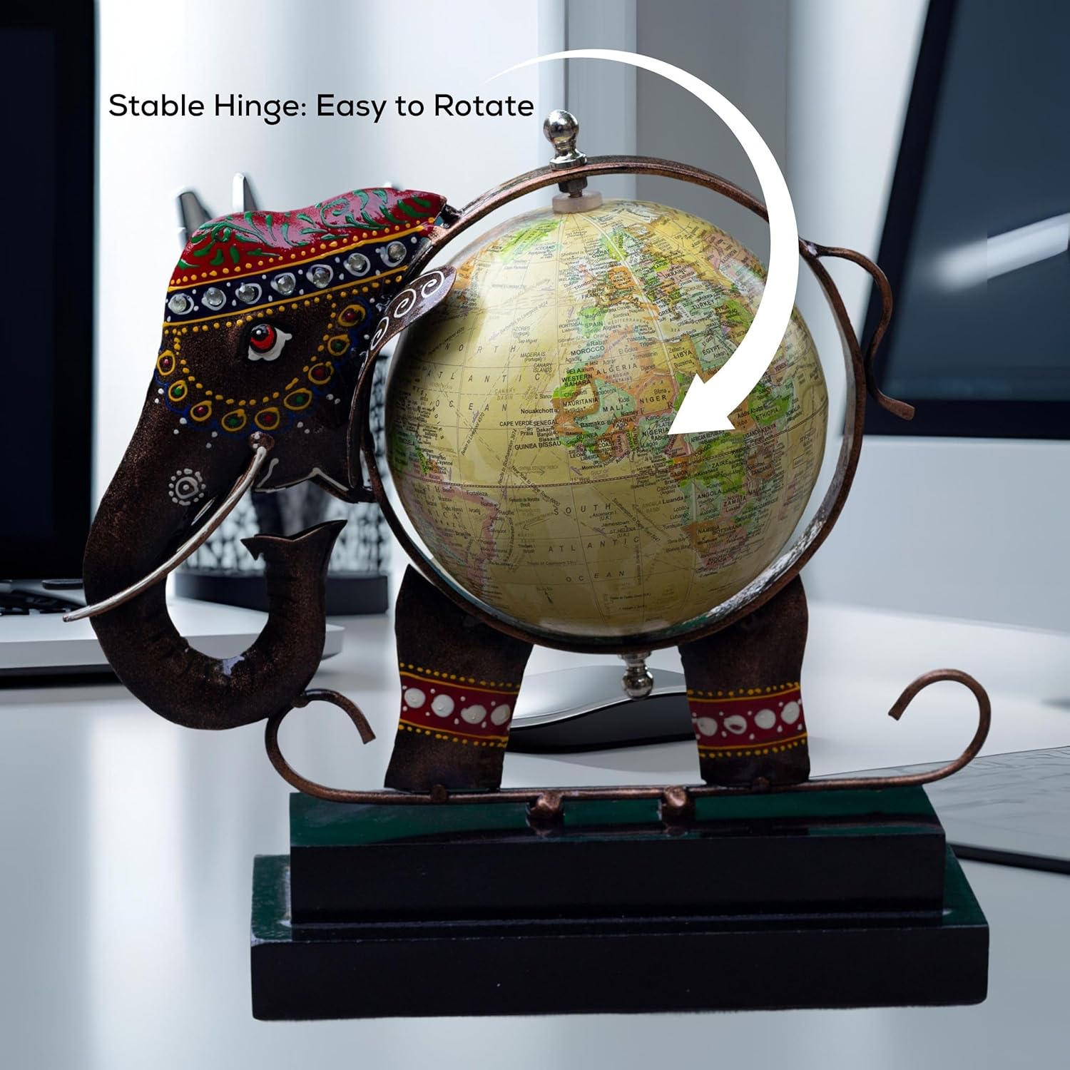 Metal Elephant Showpiece with Globe | Traditional Handicraft for Home & Office Decor | Globe for Study Table, Corporate Diwali Gift — photo — 3 of 7