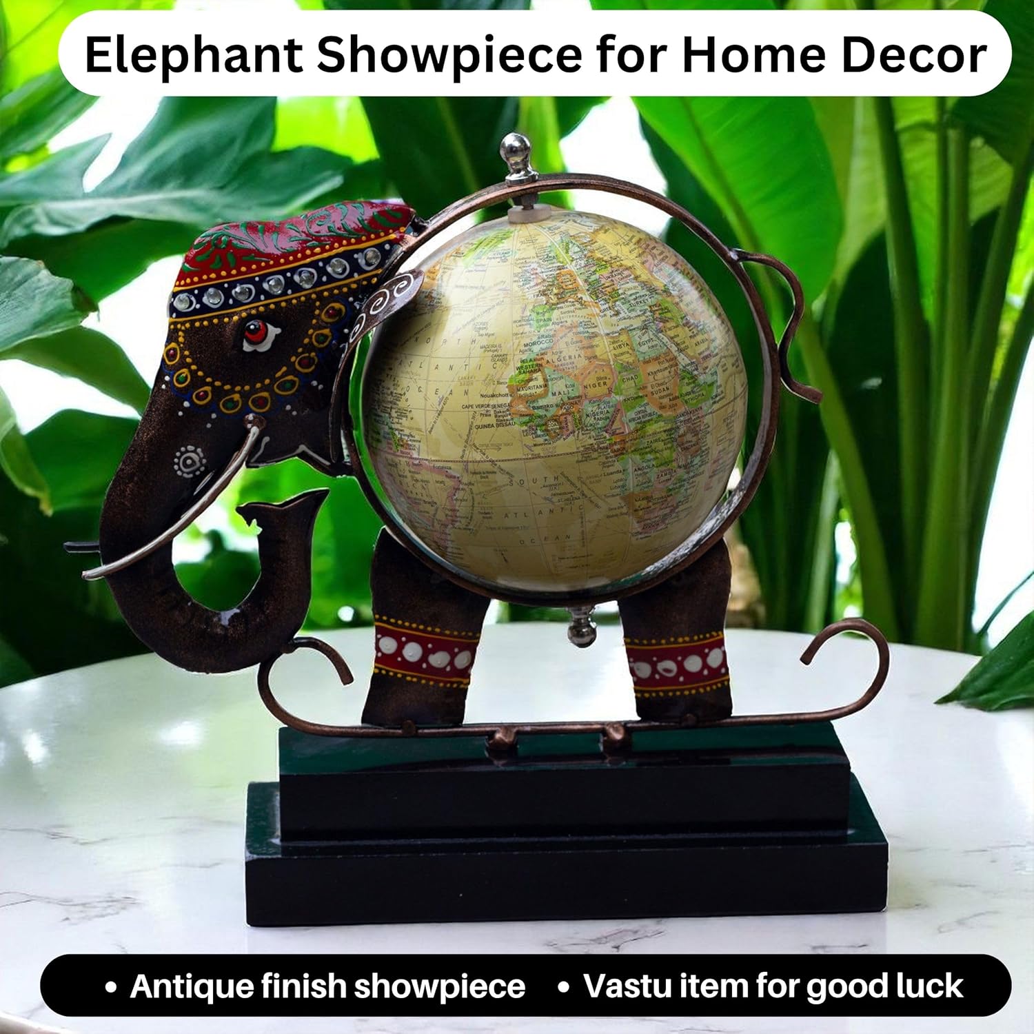 Metal Elephant Showpiece with Globe | Traditional Handicraft for Home & Office Decor | Globe for Study Table, Corporate Diwali Gift — photo — 7 of 7