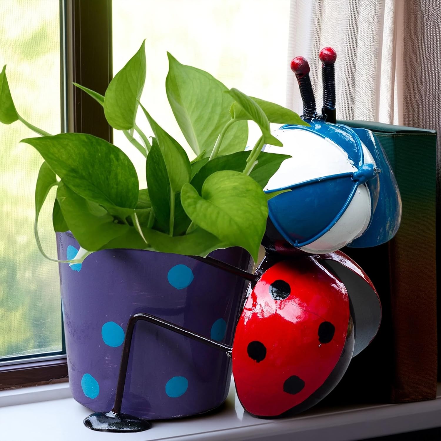 Ladybug Metal Plant Pot – Cute Decorative Planter for Succulents, Bonsai, Flowers – Indoor Outdoor Garden Decor for Table, Home Decor, Office, Balcony (Red Ladybug) — photo — 6 of 8