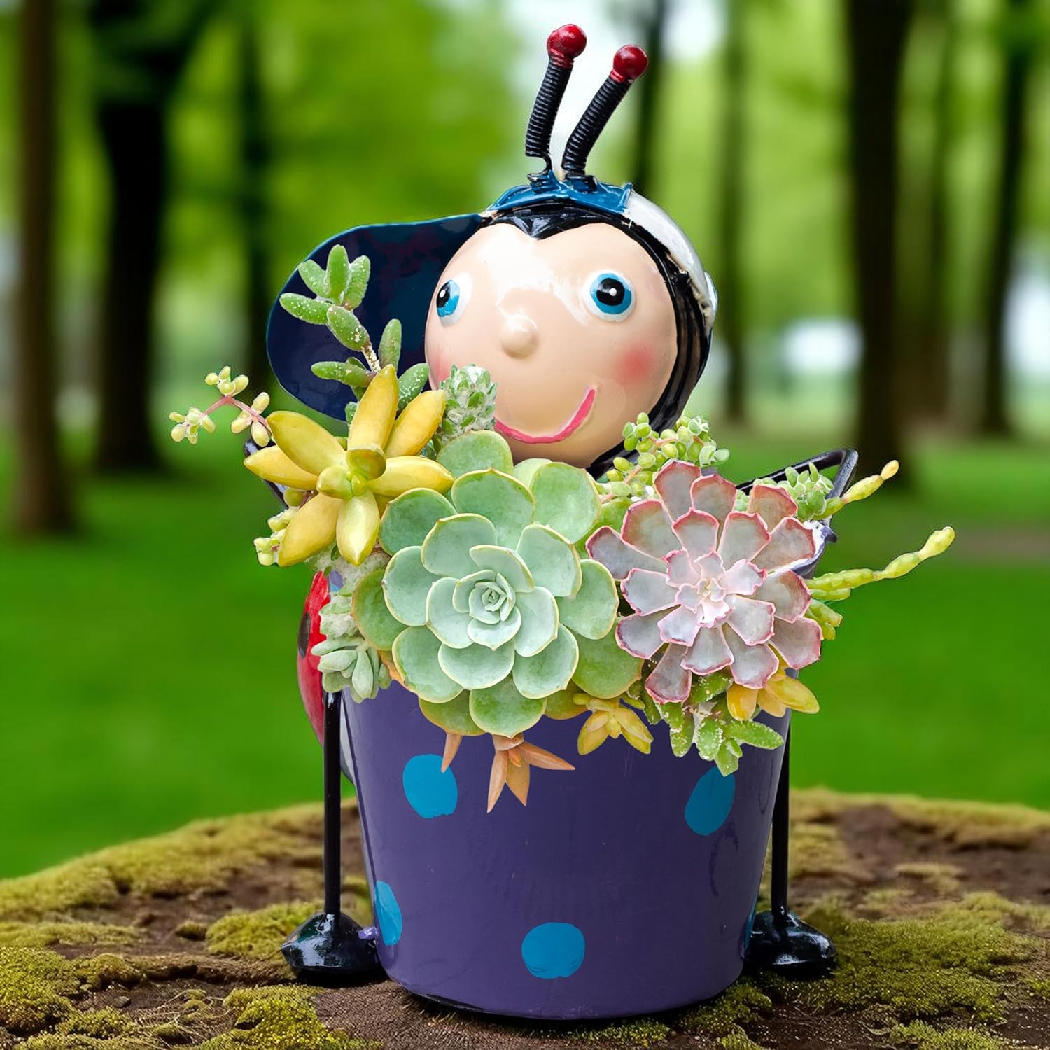 Ladybug Metal Plant Pot – Cute Decorative Planter for Succulents, Bonsai, Flowers – Indoor Outdoor Garden Decor for Table, Home Decor, Office, Balcony (Red Ladybug) — photo — 7 of 8