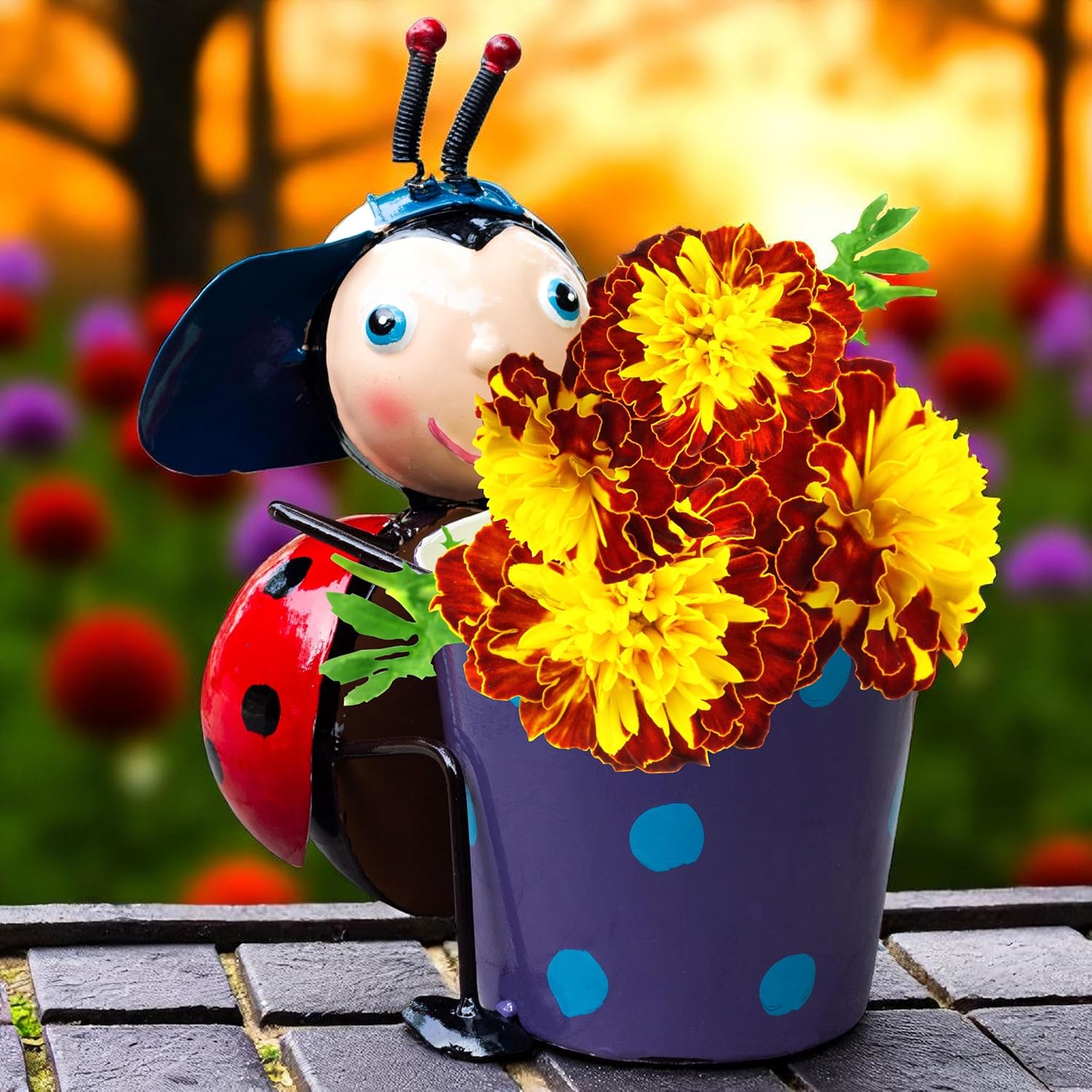 Ladybug Metal Plant Pot – Cute Decorative Planter for Succulents, Bonsai, Flowers – Indoor Outdoor Garden Decor for Table, Home Decor, Office, Balcony (Red Ladybug) — photo — 3 of 8