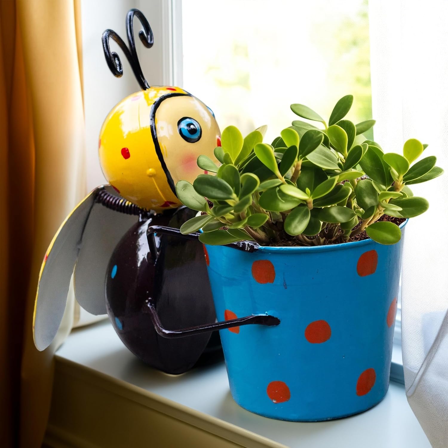 Cheerful Bee Metal Plant Pot – Cute Decorative Planter for Succulents, Bonsai, Flowers – Indoor Outdoor Garden Decor for Table, Home Decor, Office, Balcony — photo — 7 of 9
