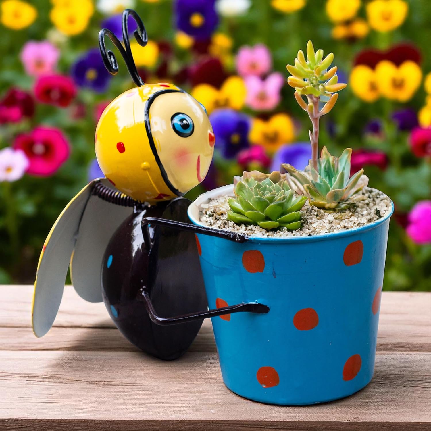 Cheerful Bee Metal Plant Pot – Cute Decorative Planter for Succulents, Bonsai, Flowers – Indoor Outdoor Garden Decor for Table, Home Decor, Office, Balcony — photo — 9 of 9