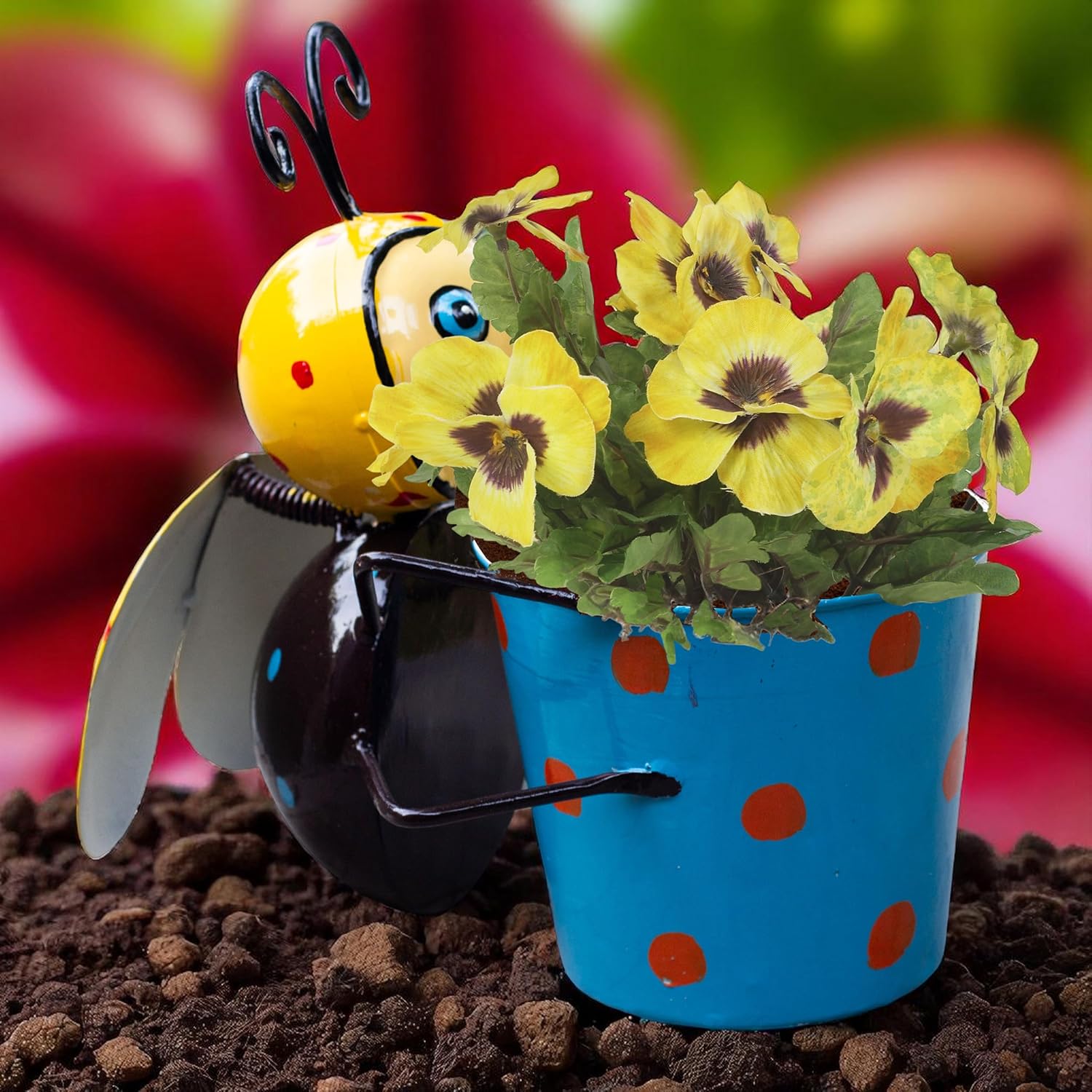 Cheerful Bee Metal Plant Pot – Cute Decorative Planter for Succulents, Bonsai, Flowers – Indoor Outdoor Garden Decor for Table, Home Decor, Office, Balcony — photo — 5 of 9
