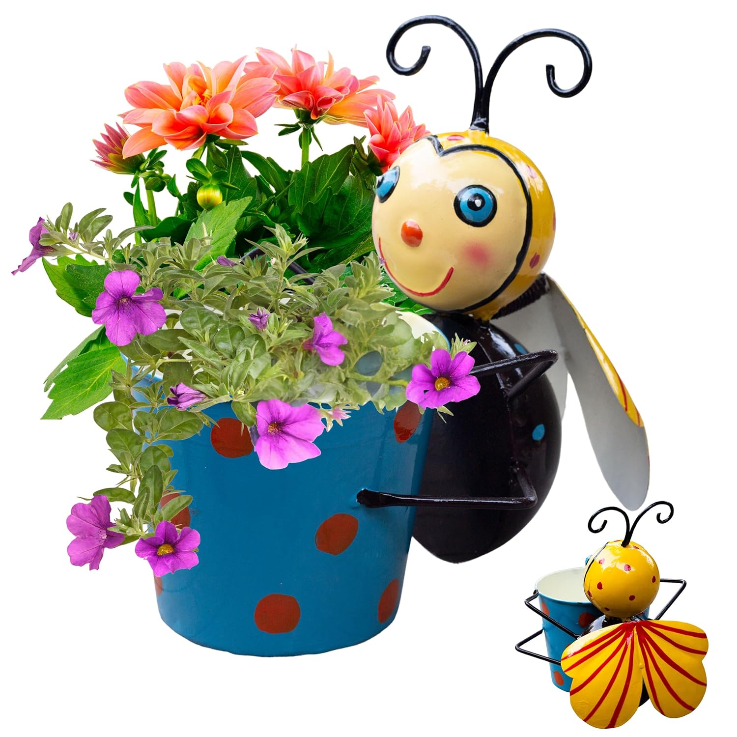Cheerful Bee Metal Plant Pot – Cute Decorative Planter for Succulents, Bonsai, Flowers – Indoor Outdoor Garden Decor for Table, Home Decor, Office, Balcony — photo — 4 of 9