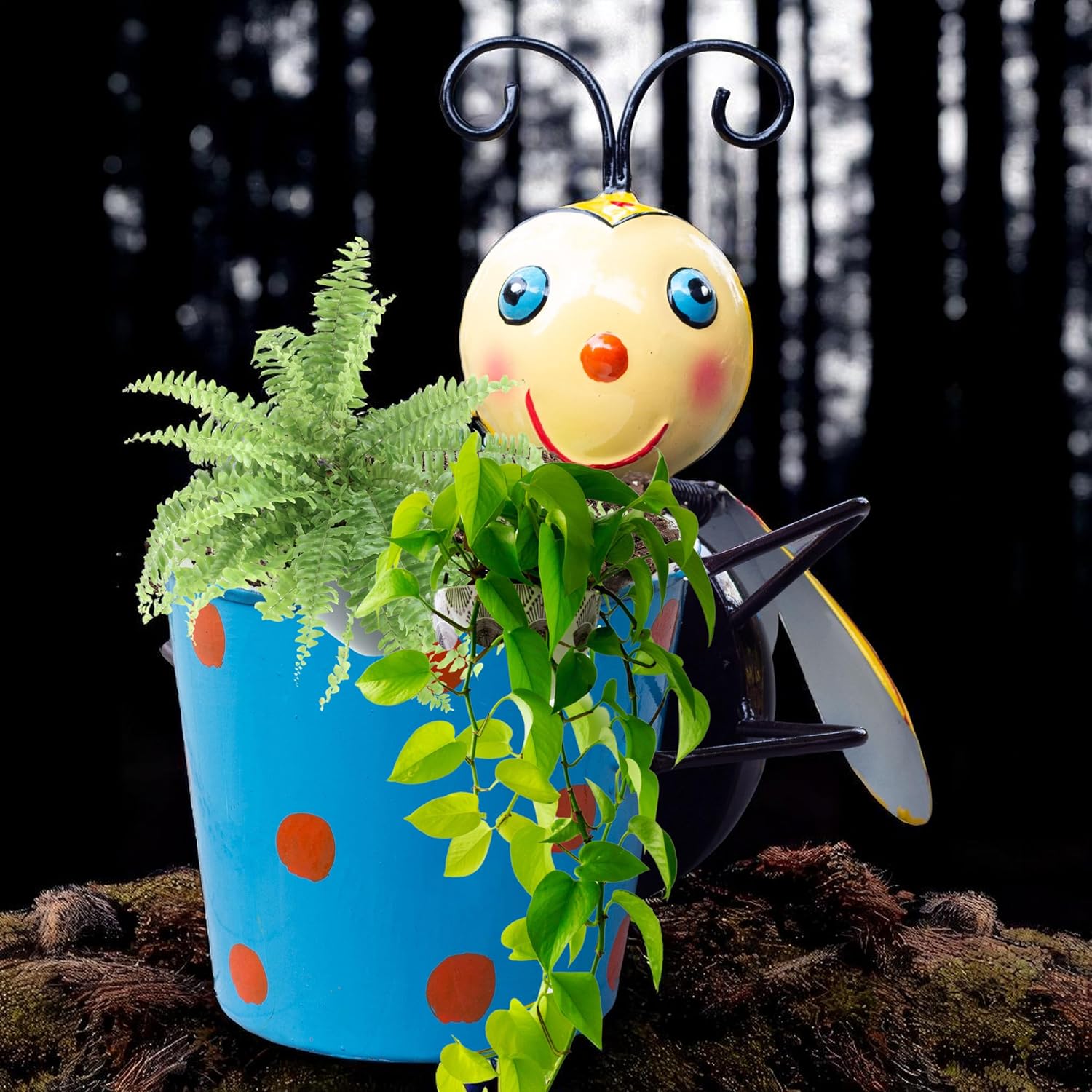 Cheerful Bee Metal Plant Pot – Cute Decorative Planter for Succulents, Bonsai, Flowers – Indoor Outdoor Garden Decor for Table, Home Decor, Office, Balcony — photo — 2 of 9