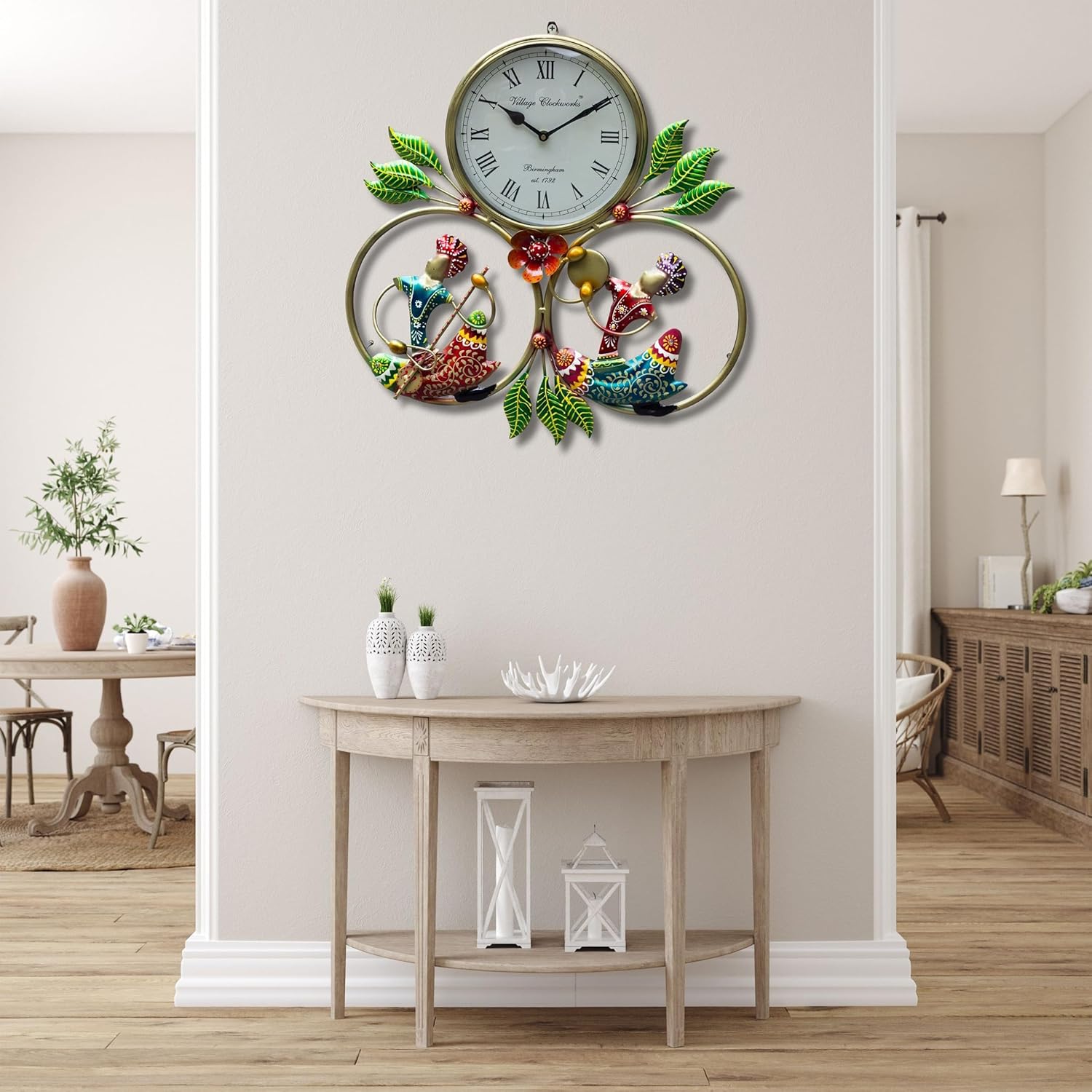 Rajasthani Musician Iron Wall Art with Clock – 18 Inch Handcrafted Folk Decor for Living Room, Hallway, Office, Diwali Gift — photo — 8 of 8