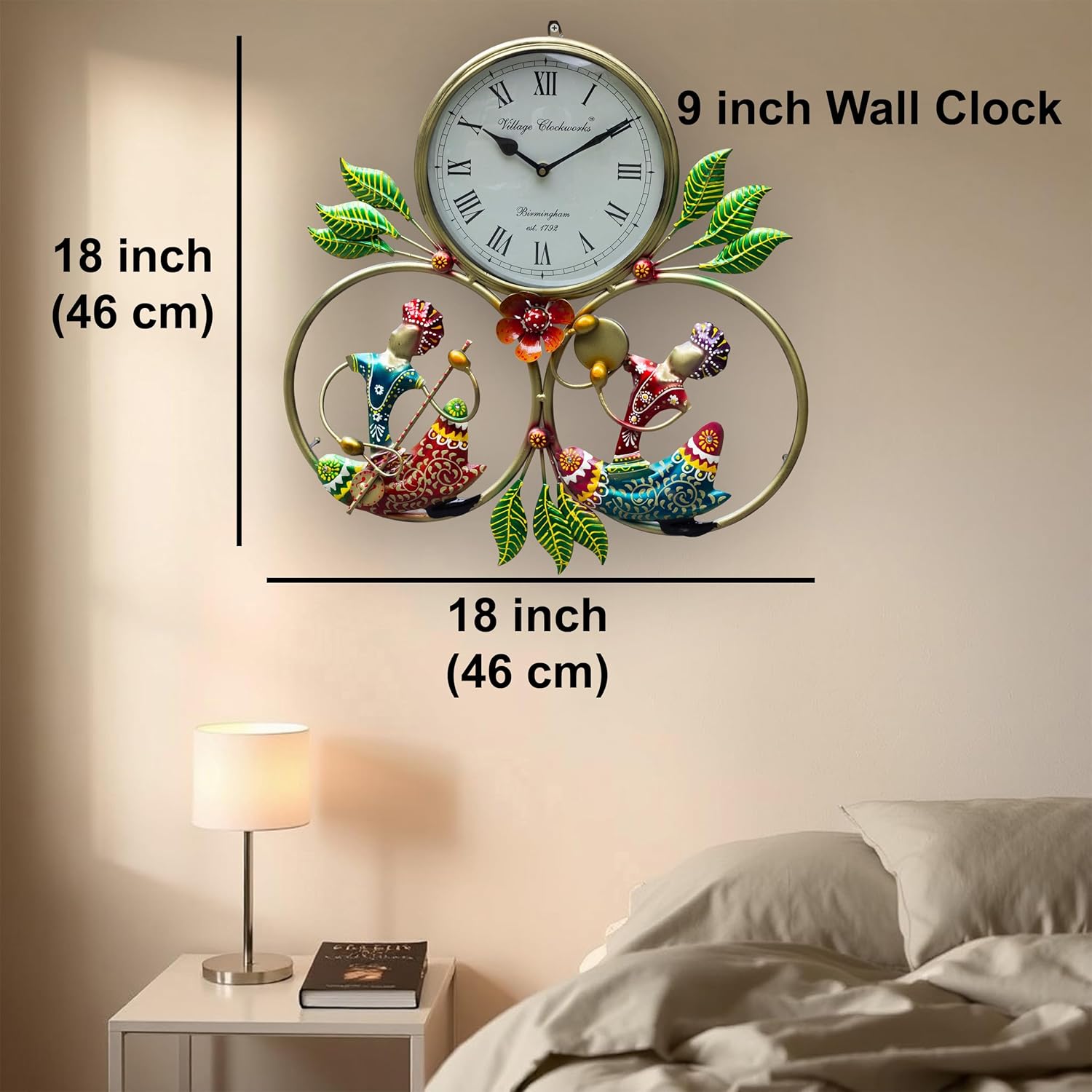 Rajasthani Musician Iron Wall Art with Clock – 18 Inch Handcrafted Folk Decor for Living Room, Hallway, Office, Diwali Gift — photo — 5 of 8