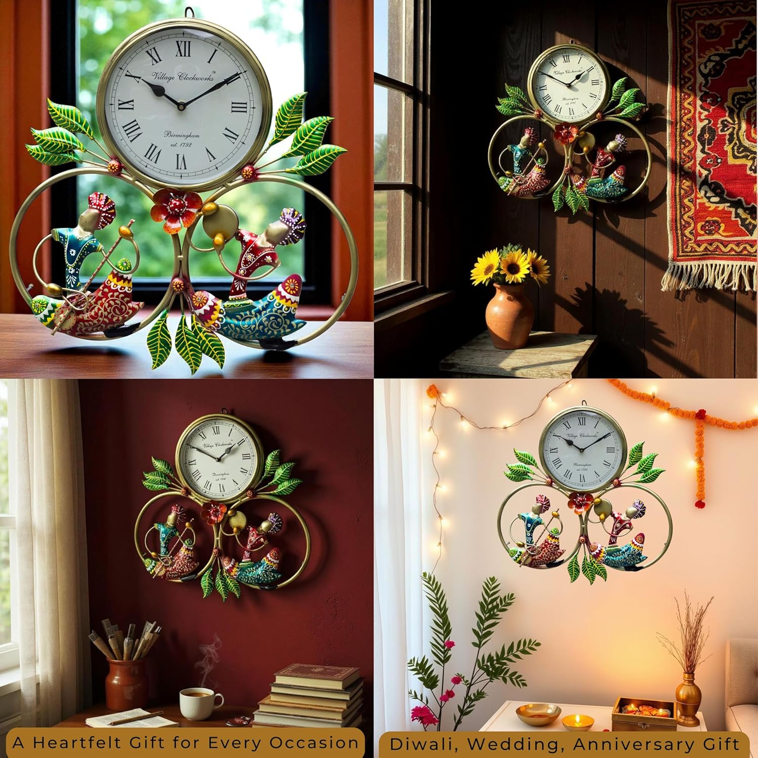 Rajasthani Musician Iron Wall Art with Clock – 18 Inch Handcrafted Folk Decor for Living Room, Hallway, Office, Diwali Gift — photo — 6 of 8