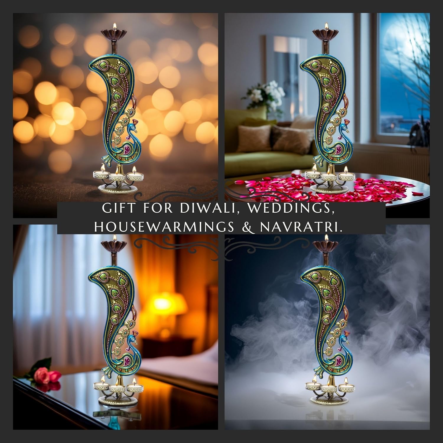 Handcrafted Peacock Tealight Candle Holder – Iron Tabletop Showpiece for Home Decor & Office | 17 Inch T-Light for Diwali Navratri Festival Gift — photo — 4 of 8