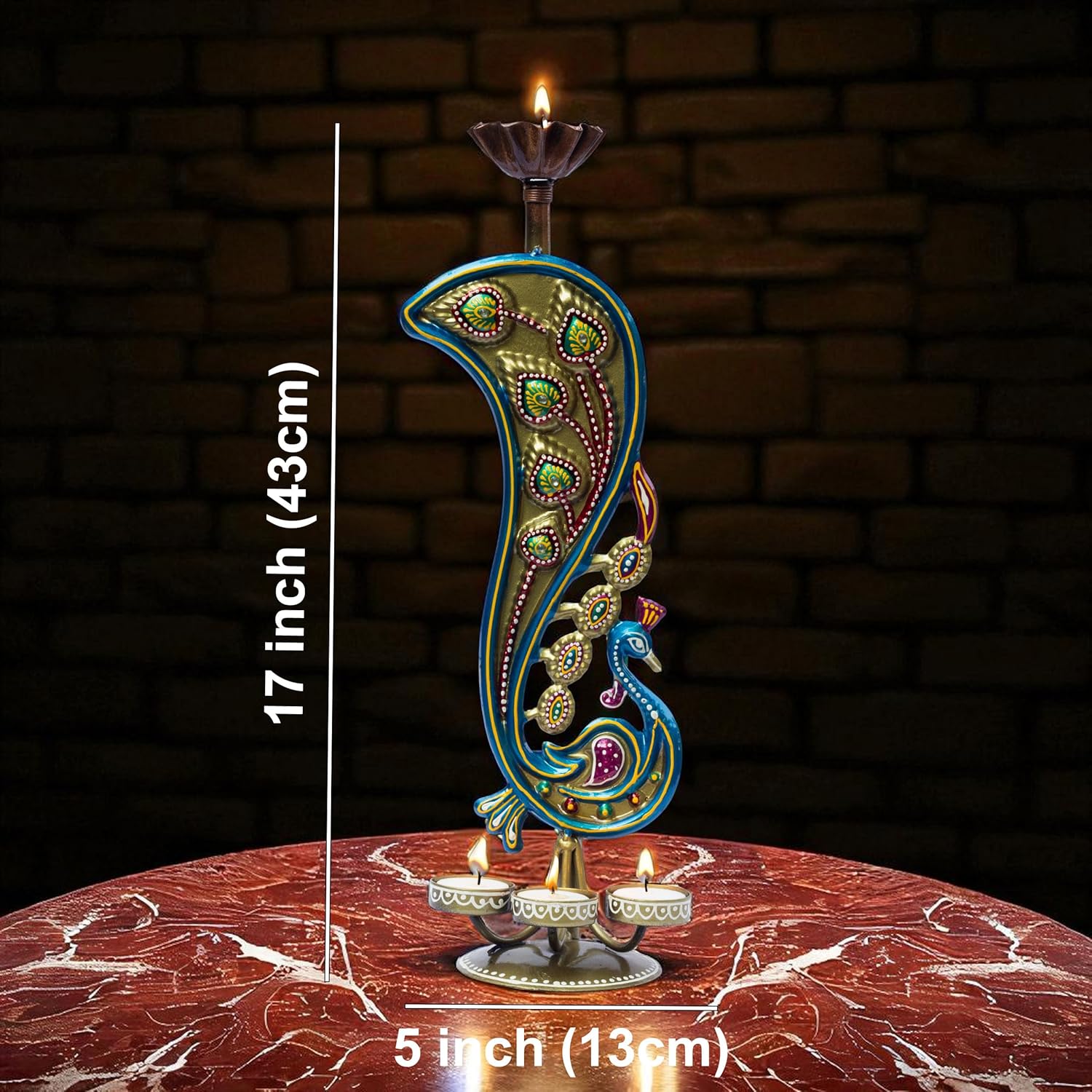 Handcrafted Peacock Tealight Candle Holder – Iron Tabletop Showpiece for Home Decor & Office | 17 Inch T-Light for Diwali Navratri Festival Gift — photo — 5 of 8