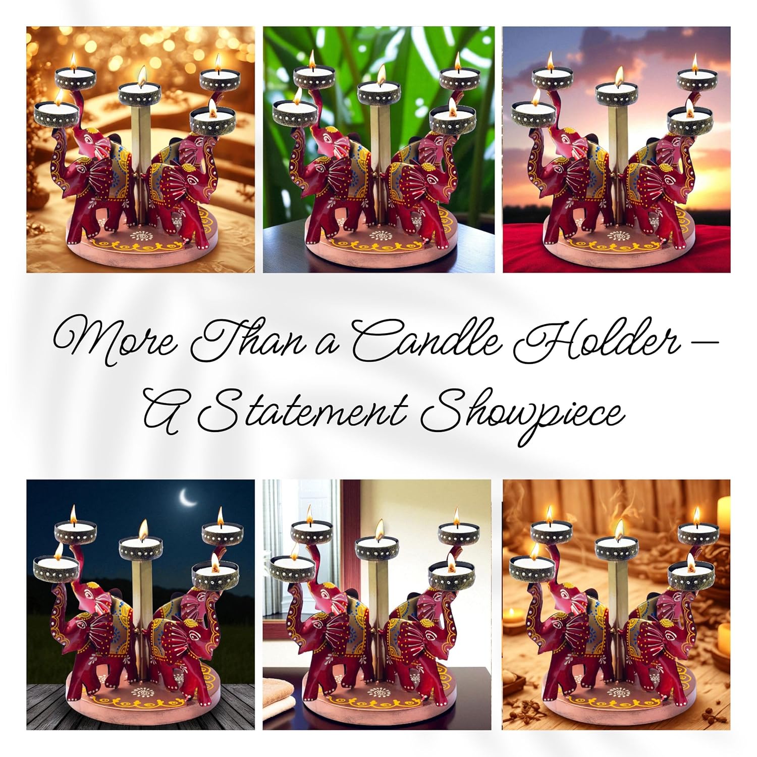 Elephant Tealight Candle Holder – Iron Tabletop Showpiece for Home Decor, Entrance & Office | 5 T-Light Slots for Diwali Navratri Festival Gift & Weddings — photo — 5 of 8