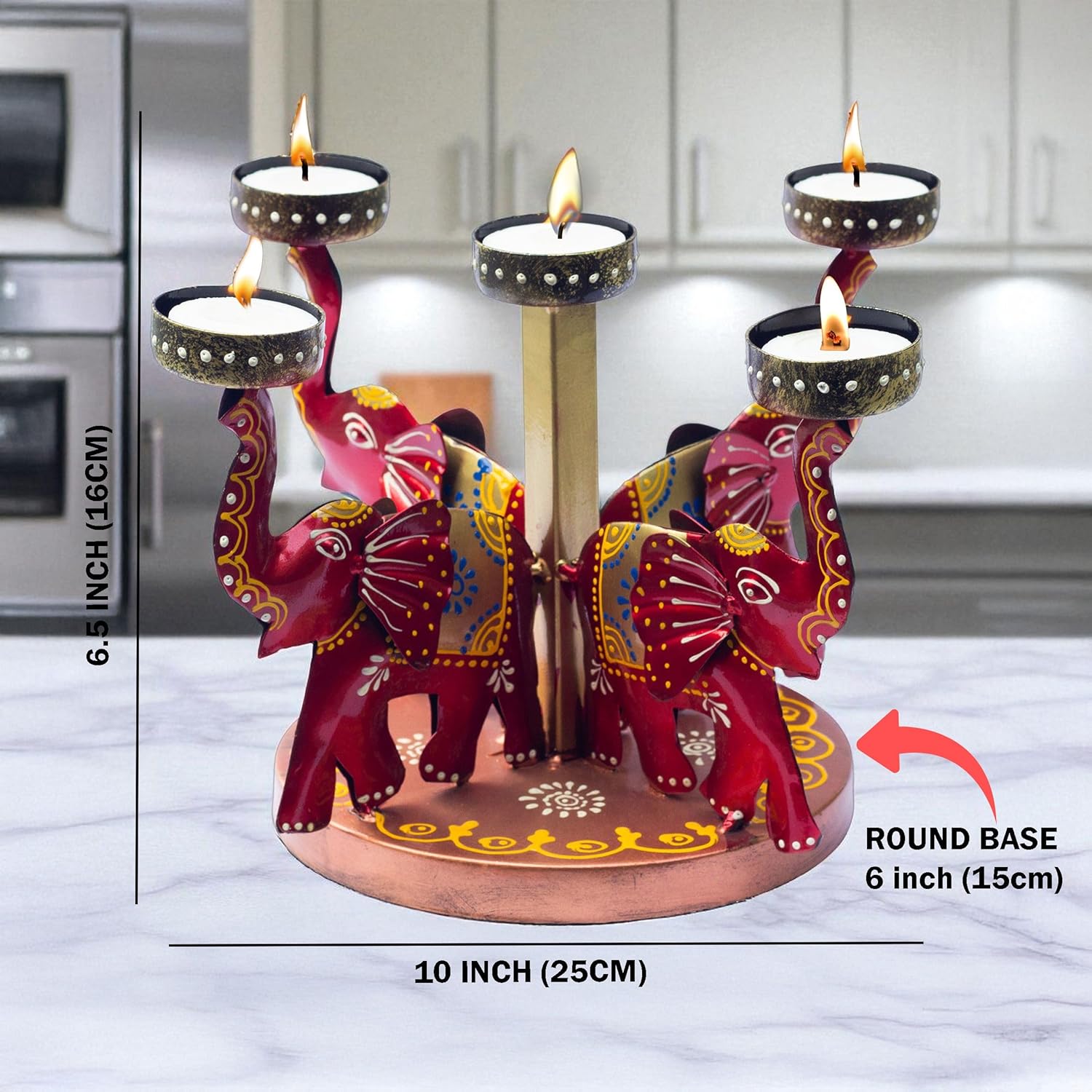 Elephant Tealight Candle Holder – Iron Tabletop Showpiece for Home Decor, Entrance & Office | 5 T-Light Slots for Diwali Navratri Festival Gift & Weddings — photo — 6 of 8