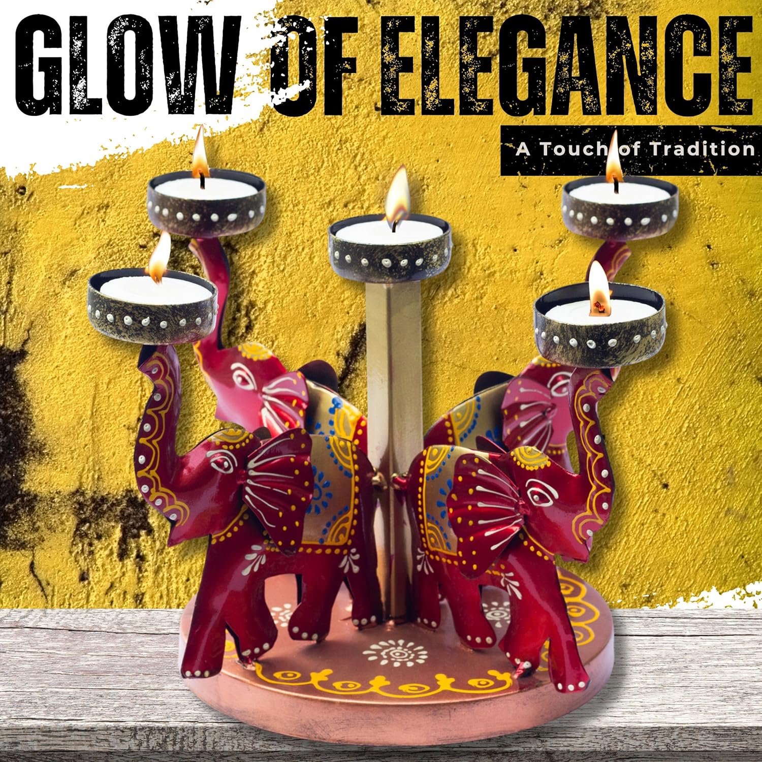 Elephant Tealight Candle Holder – Iron Tabletop Showpiece for Home Decor, Entrance & Office | 5 T-Light Slots for Diwali Navratri Festival Gift & Weddings — photo — 2 of 8