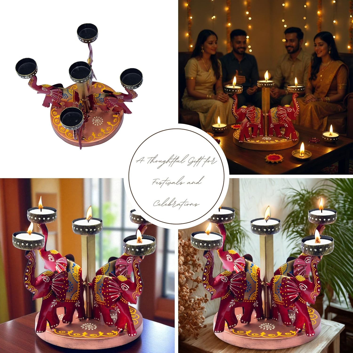 Elephant Tealight Candle Holder – Iron Tabletop Showpiece for Home Decor, Entrance & Office | 5 T-Light Slots for Diwali Navratri Festival Gift & Weddings — photo — 8 of 8