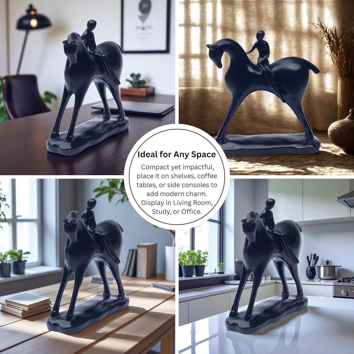 Minimalist Girl on Horse Figurine – Modern Black Resin Showpiece | Elegant Home Decor Accent for Living Room, Study, Office | Contemporary Art Sculpture for Gifting — photo — 8 of 8