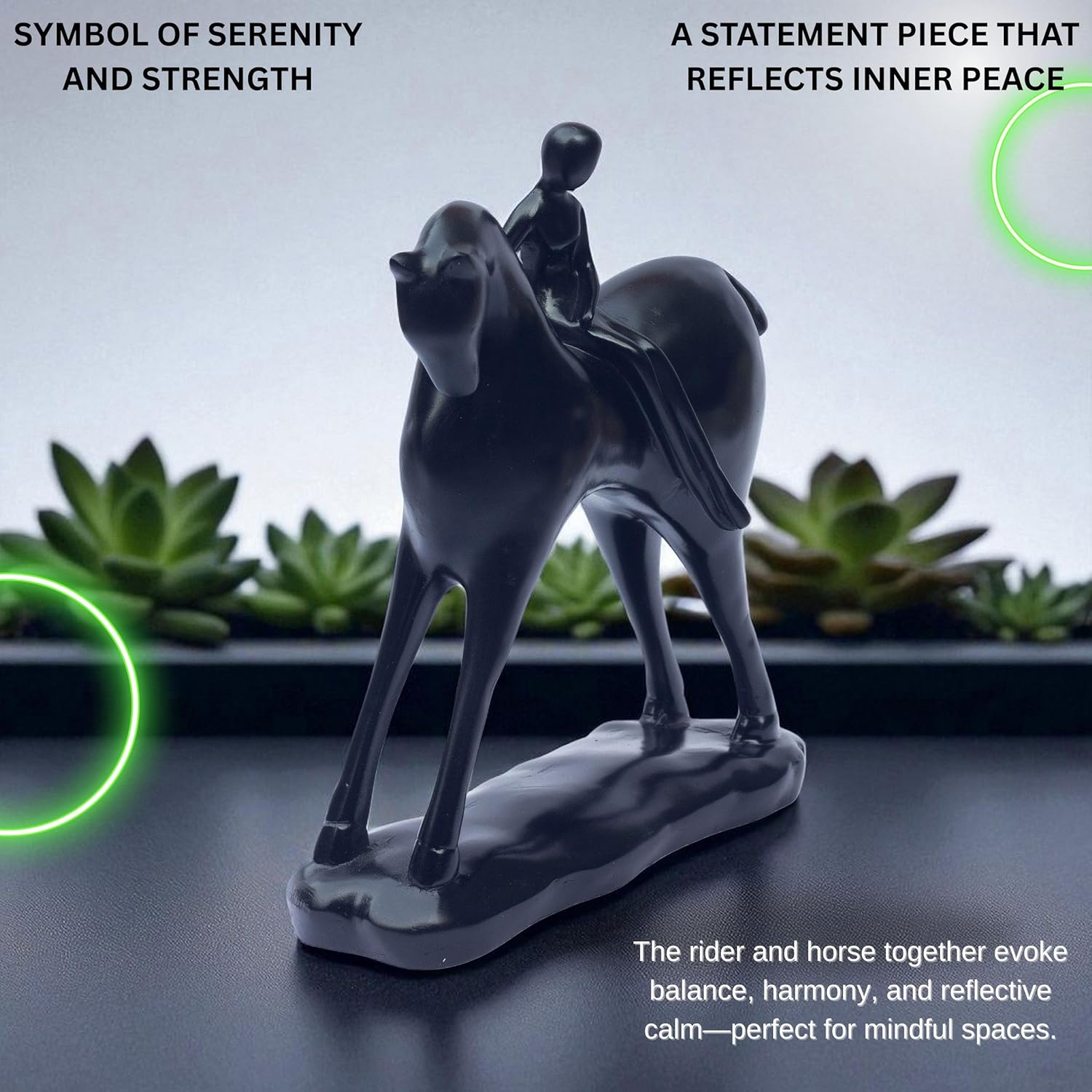 Minimalist Girl on Horse Figurine – Modern Black Resin Showpiece | Elegant Home Decor Accent for Living Room, Study, Office | Contemporary Art Sculpture for Gifting — photo — 4 of 8