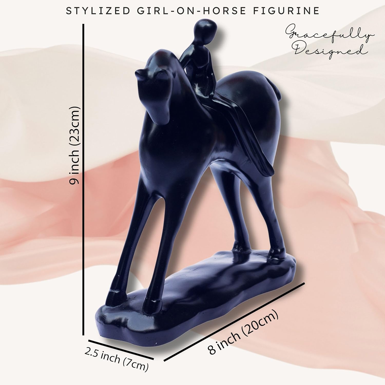 Minimalist Girl on Horse Figurine – Modern Black Resin Showpiece | Elegant Home Decor Accent for Living Room, Study, Office | Contemporary Art Sculpture for Gifting — photo — 5 of 8