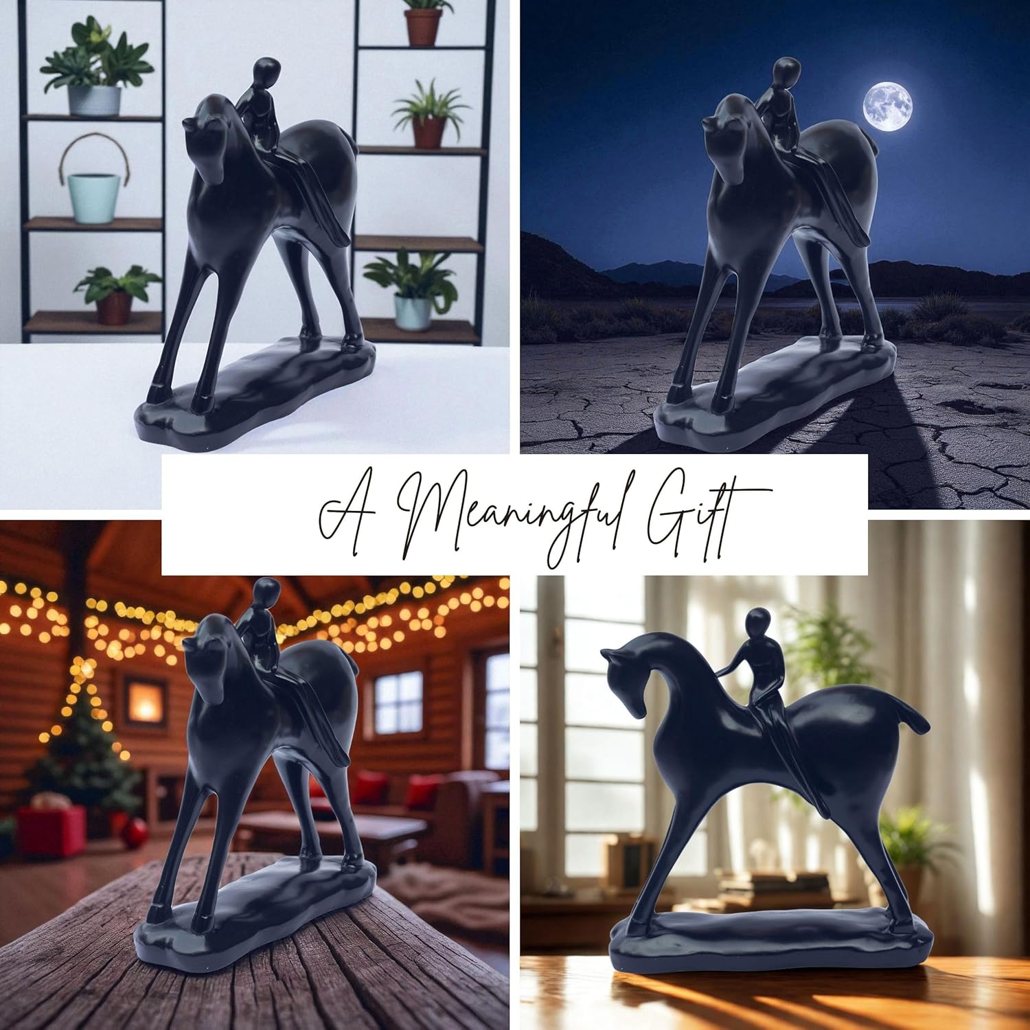 Minimalist Girl on Horse Figurine – Modern Black Resin Showpiece | Elegant Home Decor Accent for Living Room, Study, Office | Contemporary Art Sculpture for Gifting — photo — 6 of 8