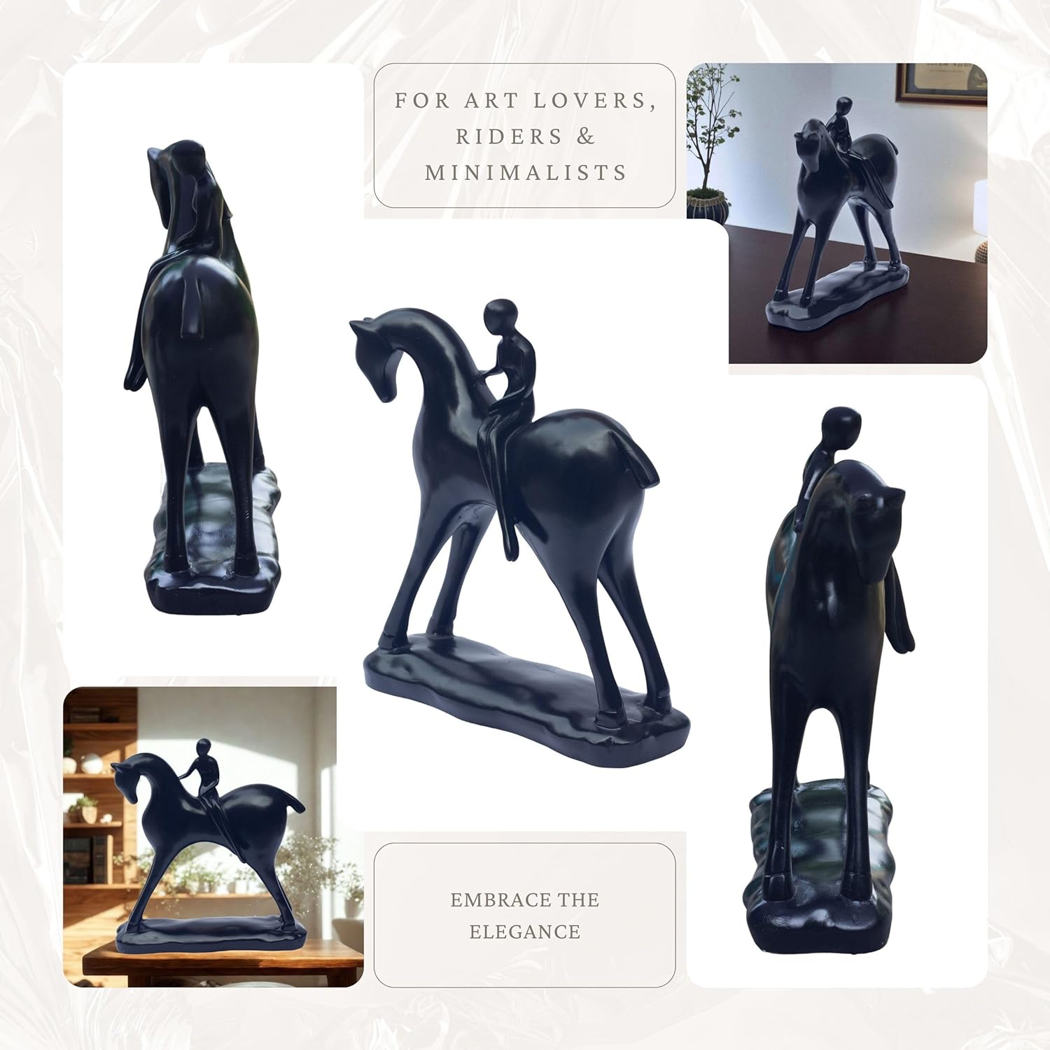 Minimalist Girl on Horse Figurine – Modern Black Resin Showpiece | Elegant Home Decor Accent for Living Room, Study, Office | Contemporary Art Sculpture for Gifting — photo — 7 of 8