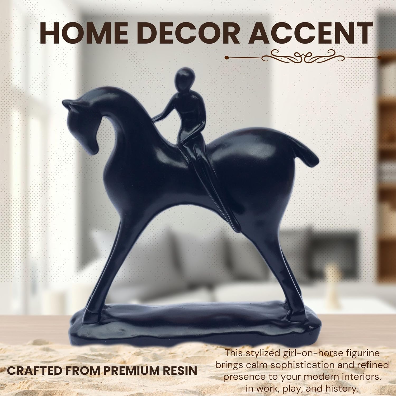 Minimalist Girl on Horse Figurine – Modern Black Resin Showpiece | Elegant Home Decor Accent for Living Room, Study, Office | Contemporary Art Sculpture for Gifting — photo — 3 of 8