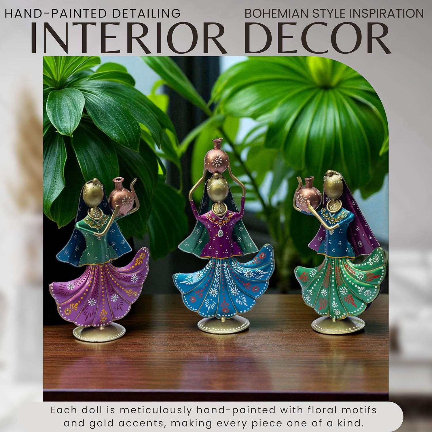 Set of 3 Panihari Village Girl Figurines – Handcrafted Iron Metal Showpieces Traditional Rajasthani Dolls for Home Decor, Entrance & Festival Gifting — photo — 7 of 8