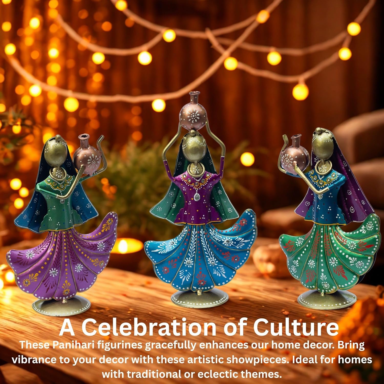 Set of 3 Panihari Village Girl Figurines – Handcrafted Iron Metal Showpieces Traditional Rajasthani Dolls for Home Decor, Entrance & Festival Gifting — photo — 3 of 8