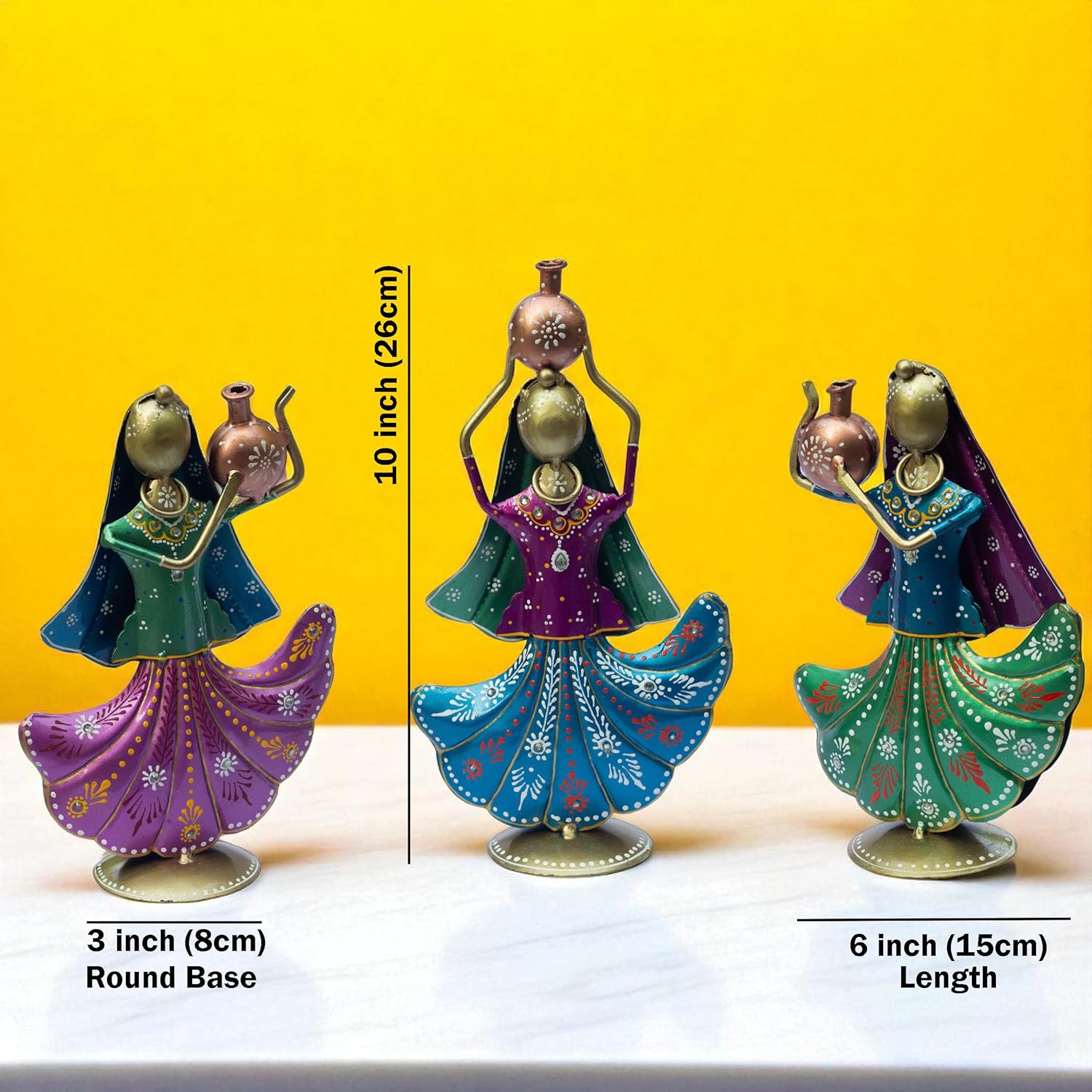Set of 3 Panihari Village Girl Figurines – Handcrafted Iron Metal Showpieces Traditional Rajasthani Dolls for Home Decor, Entrance & Festival Gifting — photo — 5 of 8