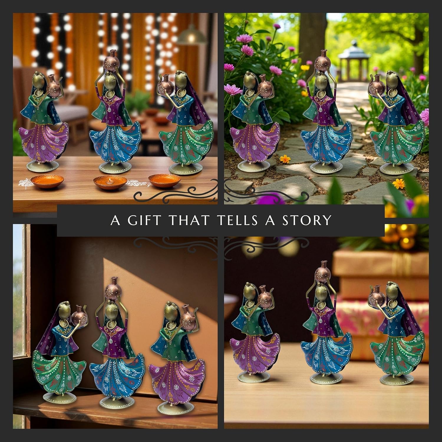 Set of 3 Panihari Village Girl Figurines – Handcrafted Iron Metal Showpieces Traditional Rajasthani Dolls for Home Decor, Entrance & Festival Gifting — photo — 6 of 8