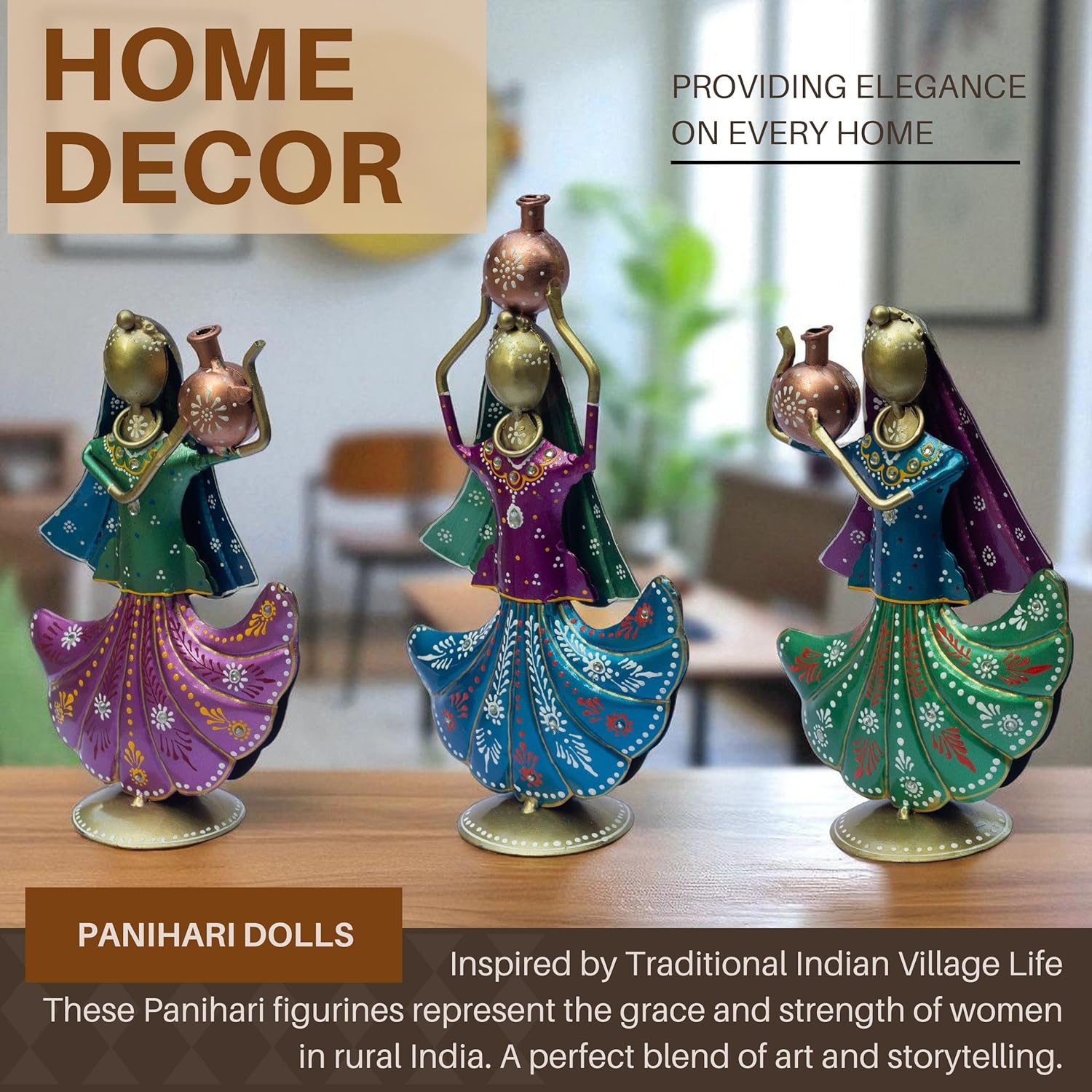 Set of 3 Panihari Village Girl Figurines – Handcrafted Iron Metal Showpieces Traditional Rajasthani Dolls for Home Decor, Entrance & Festival Gifting — photo — 4 of 8
