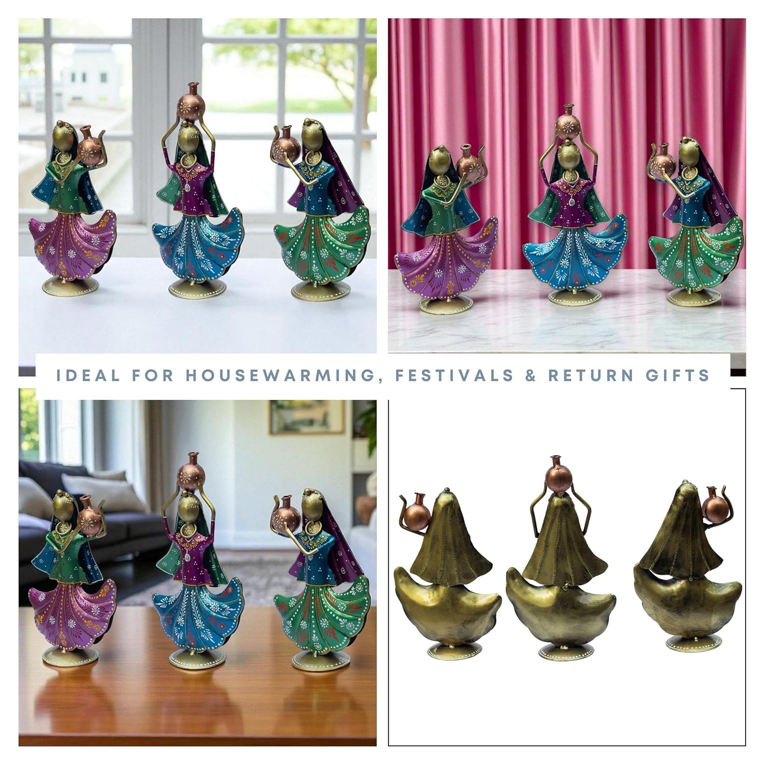 Set of 3 Panihari Village Girl Figurines – Handcrafted Iron Metal Showpieces Traditional Rajasthani Dolls for Home Decor, Entrance & Festival Gifting — photo — 8 of 8