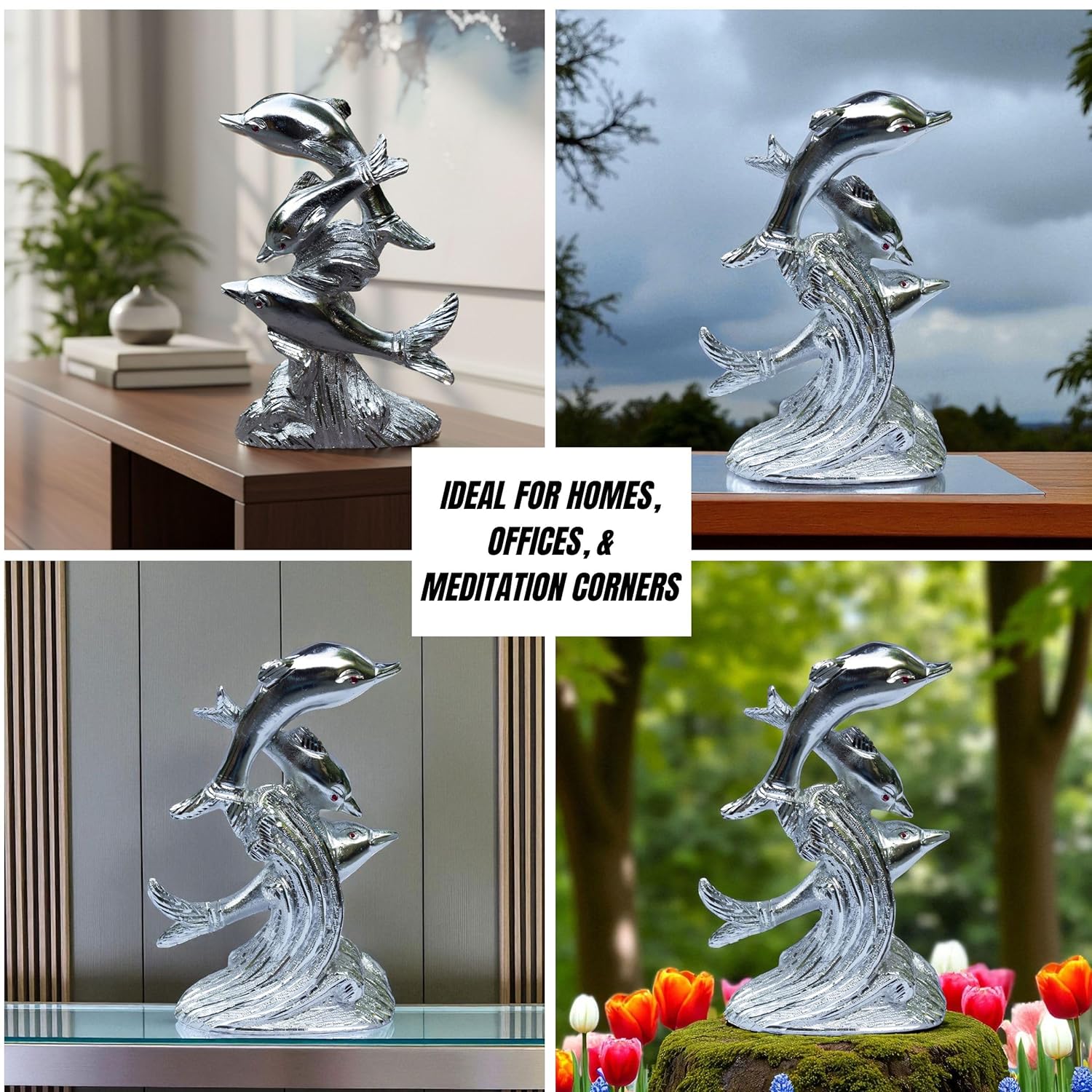Premium White Metal Dolphin Showpiece – 9 Inch Silver Finish Figurine | Elegant Home & Office Decor, Living Room Table Accent & Feng Shui Gift — photo — 5 of 8