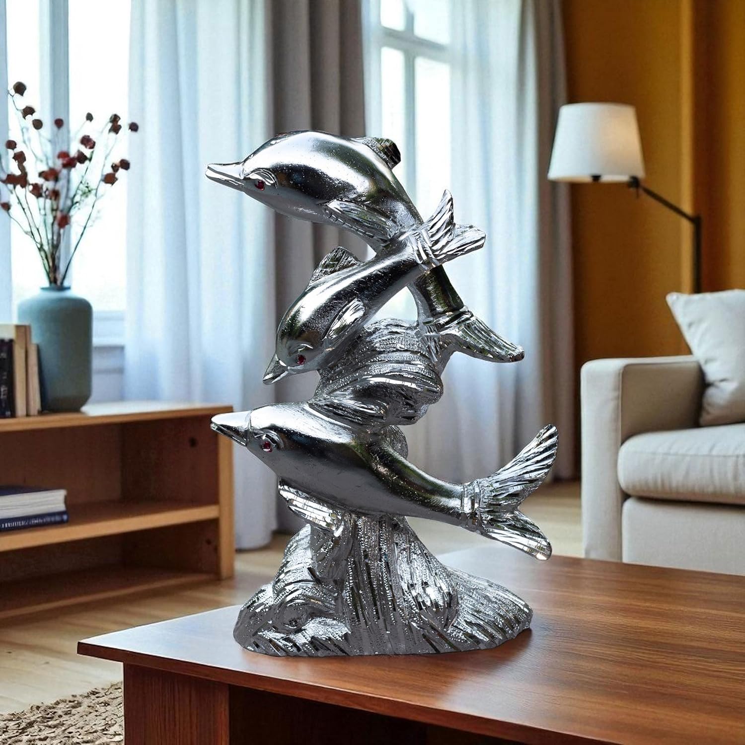 Premium White Metal Dolphin Showpiece – 9 Inch Silver Finish Figurine | Elegant Home & Office Decor, Living Room Table Accent & Feng Shui Gift — photo — 8 of 8