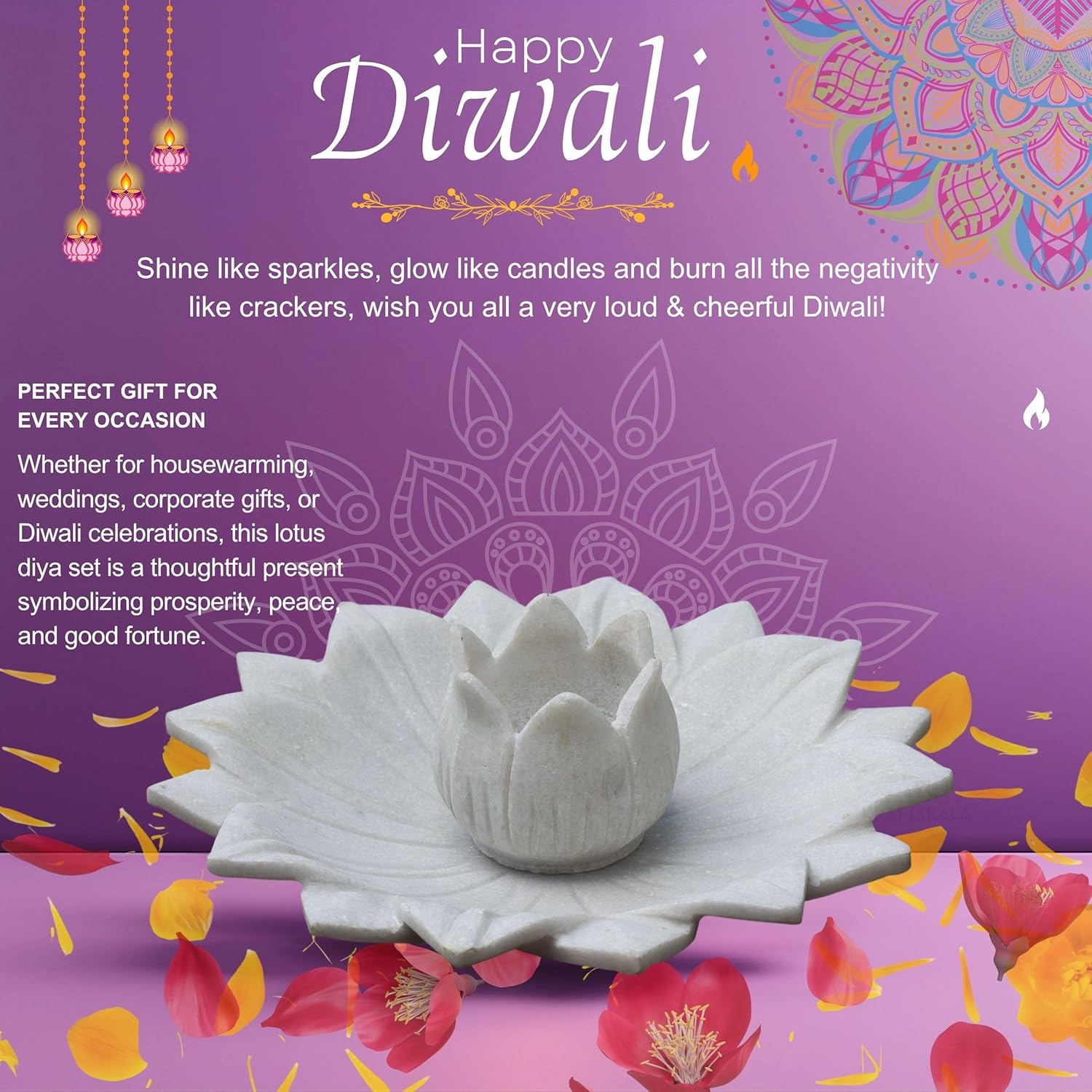 White Marble Lotus Plate with Diya Tealight Candle Holder – 9 Inch Decorative Centerpiece for Home Decor, Diwali Decoration, Pooja Room, Living Room & Gifting — photo — 5 of 7