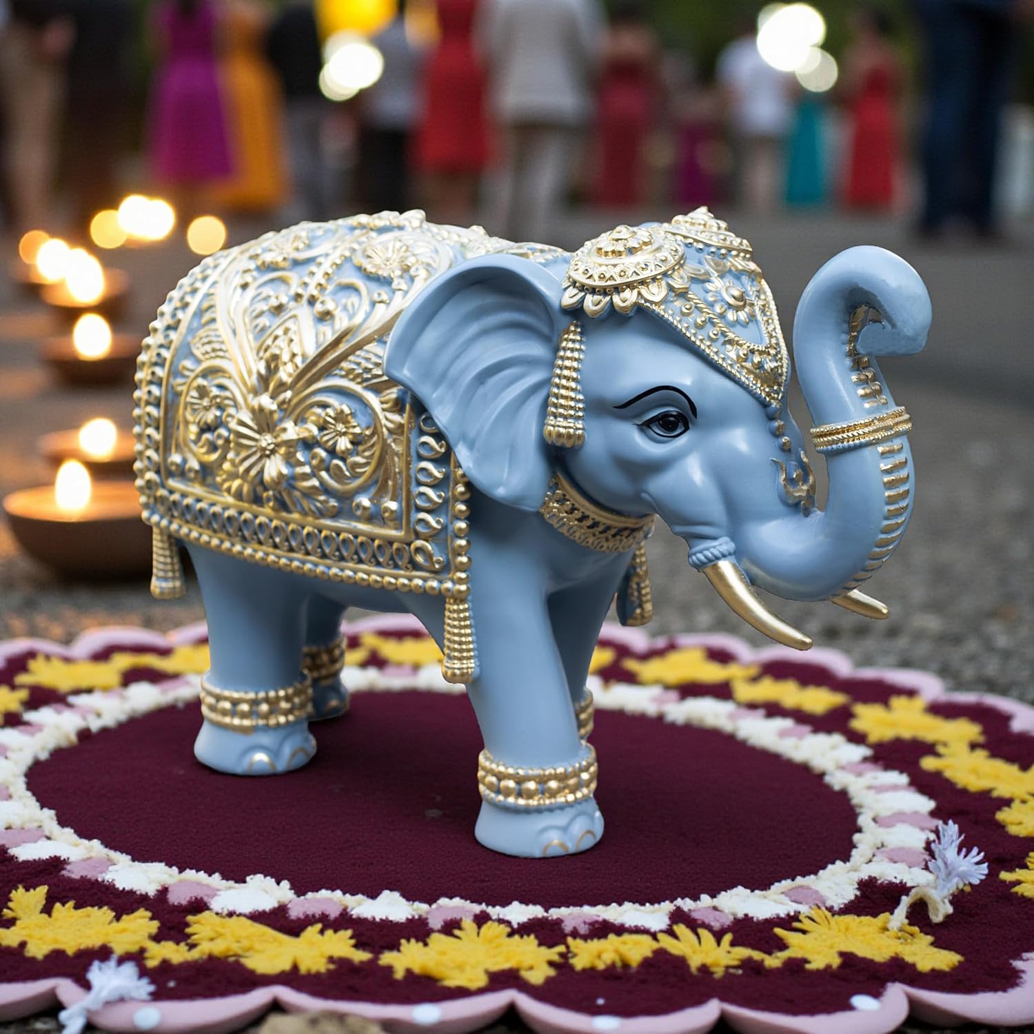Royal Blue Gajraj Elephant Showpiece Pair for Home Decor | Marble Dust Resin (8x12 inch) Statue Set | Vastu Wealth, Prosperity Gift for Diwali & Housewarming — photo — 7 of 8