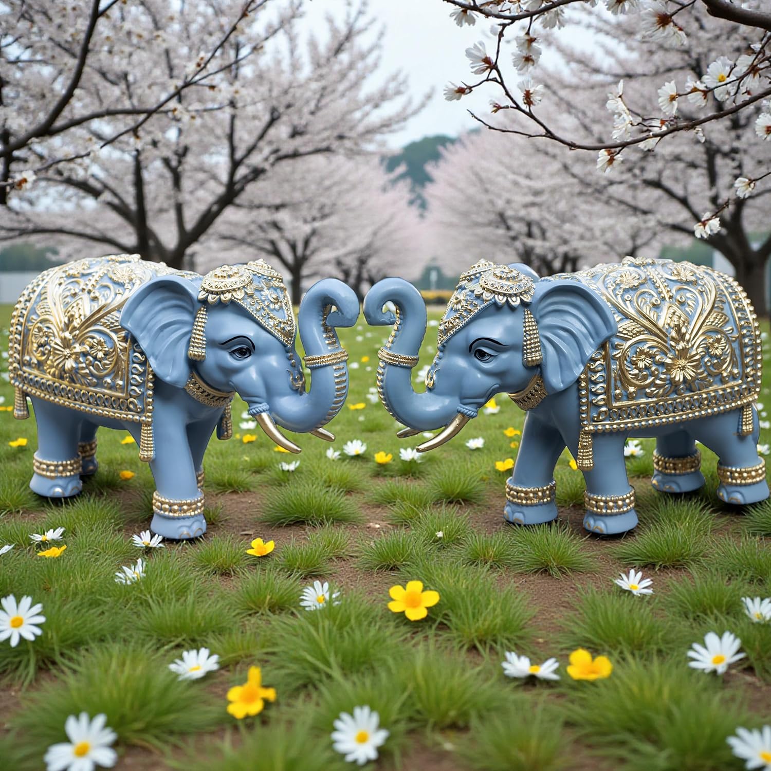 Royal Blue Gajraj Elephant Showpiece Pair for Home Decor | Marble Dust Resin (8x12 inch) Statue Set | Vastu Wealth, Prosperity Gift for Diwali & Housewarming — photo — 8 of 8