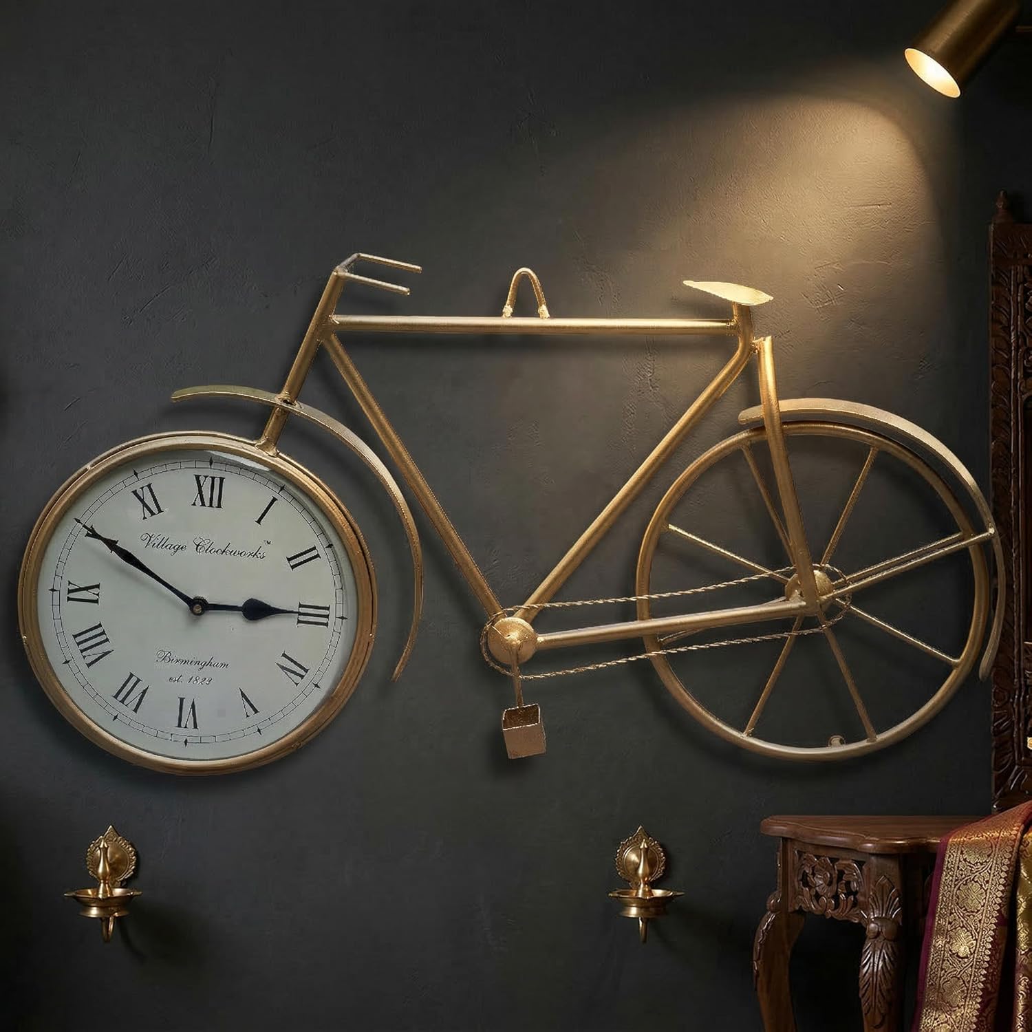 Vintage Bicycle Wall Clock for Living Room Decor | Large 23 Inch Decorative Metal Wall Clock for Home Decor, Study Room, Office & Coffee Shops
