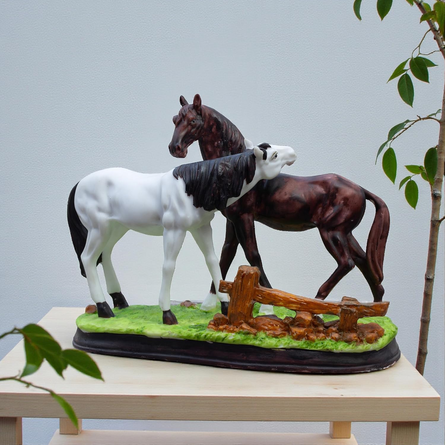 Meadows Horse Showpiece Pair (11x8 inch) for Home Decor Tabletop | Calm & Serene Resin Horses Statue for Living Room Vastu Gifting Office Decor