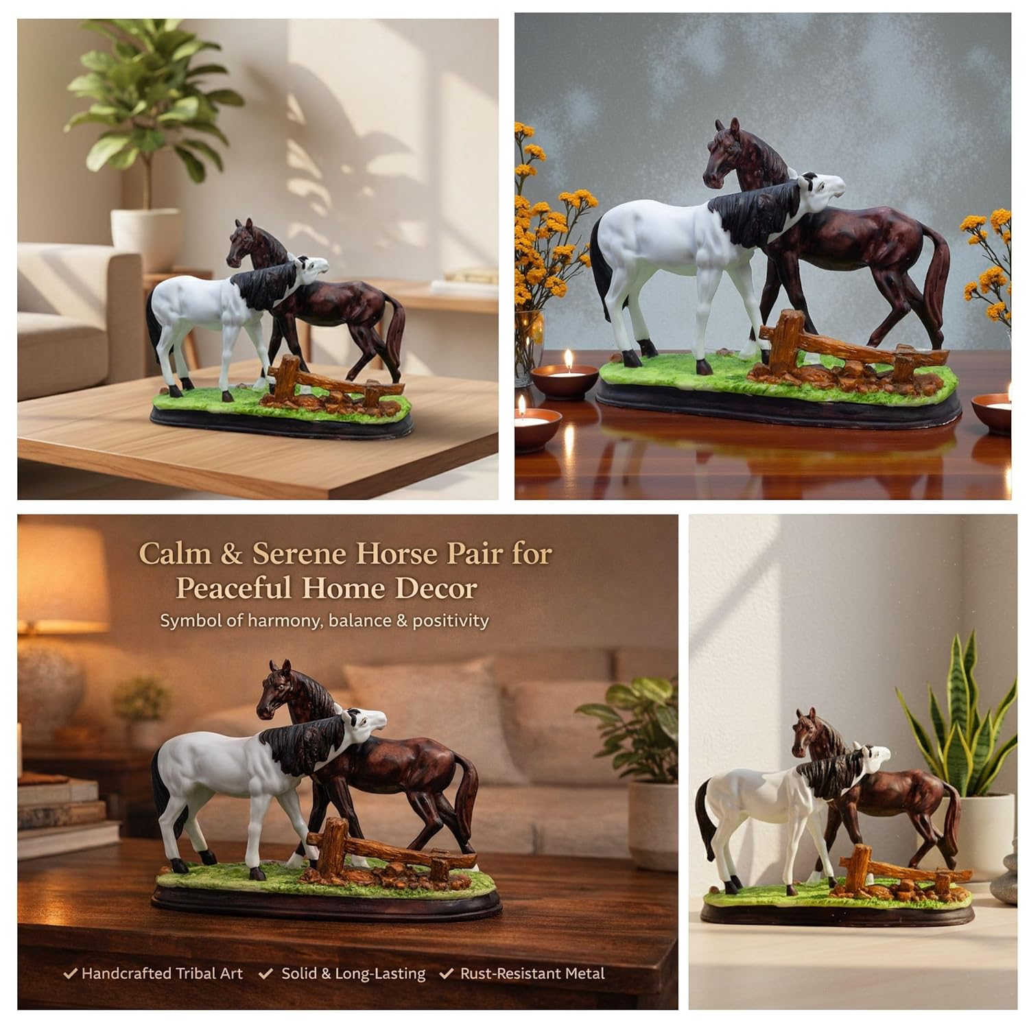 Meadows Horse Showpiece Pair (11x8 inch) for Home Decor Tabletop | Calm & Serene Resin Horses Statue for Living Room Vastu Gifting Office Decor — photo — 5 of 8