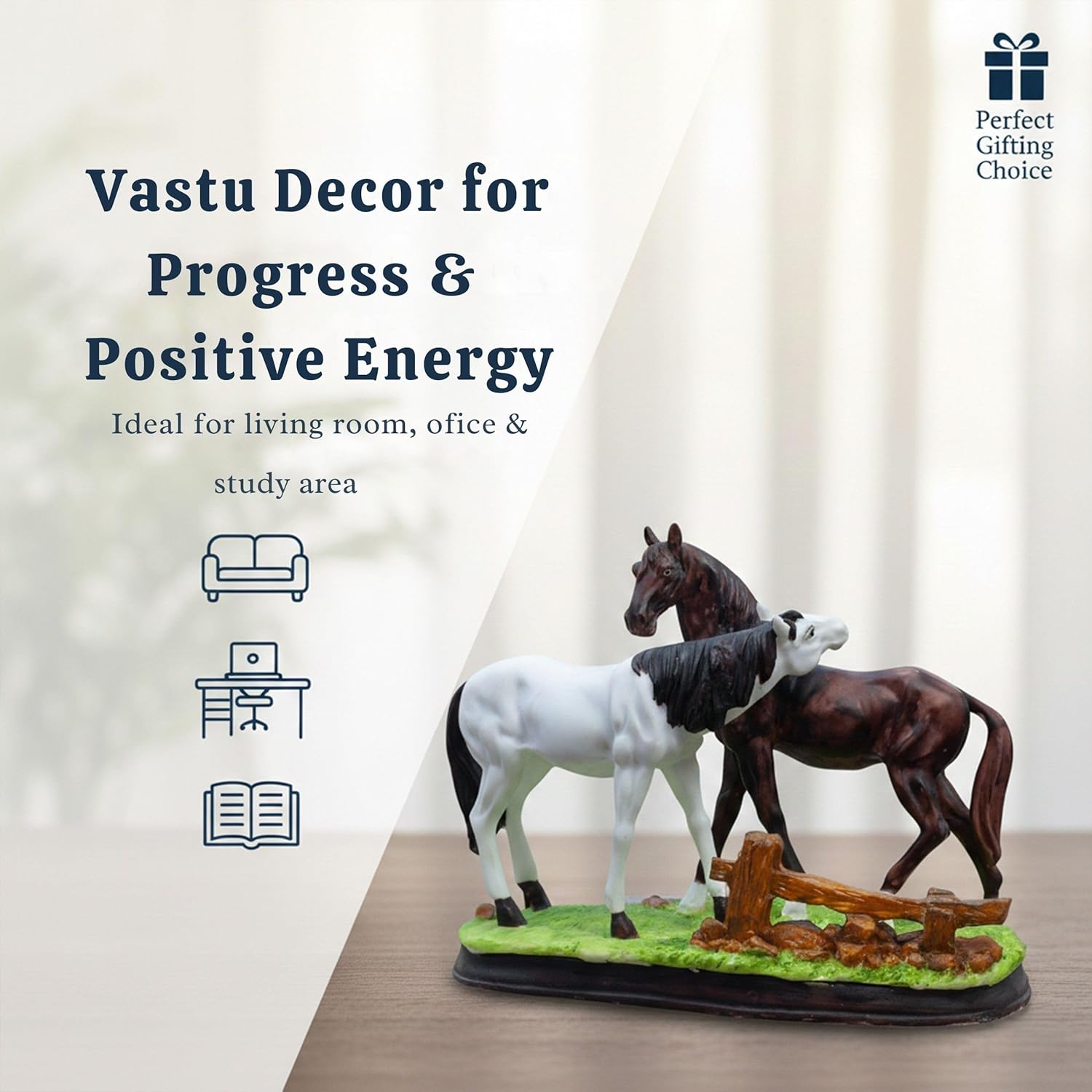 Meadows Horse Showpiece Pair (11x8 inch) for Home Decor Tabletop | Calm & Serene Resin Horses Statue for Living Room Vastu Gifting Office Decor — photo — 6 of 8