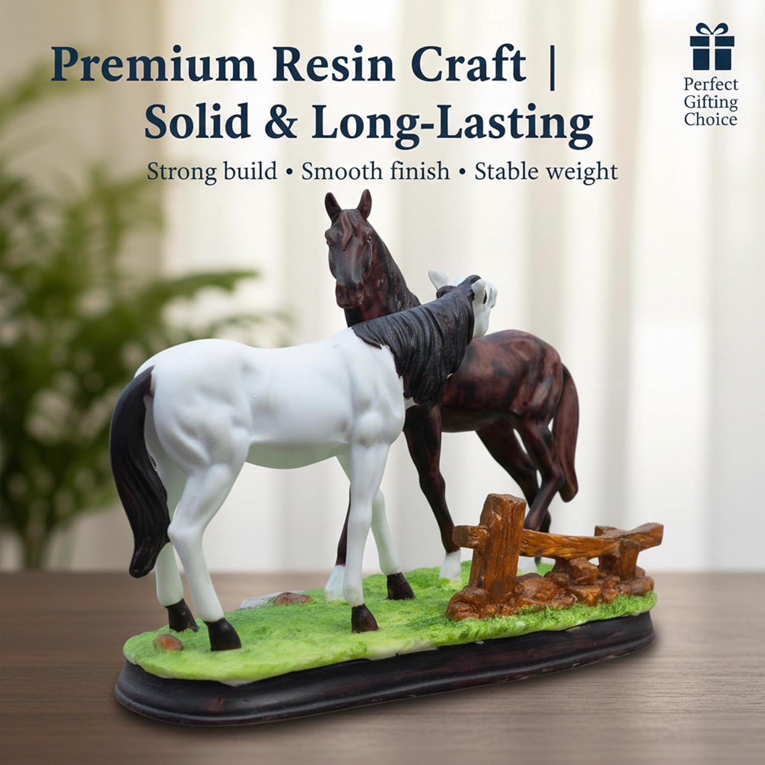 Meadows Horse Showpiece Pair (11x8 inch) for Home Decor Tabletop | Calm & Serene Resin Horses Statue for Living Room Vastu Gifting Office Decor — photo — 2 of 8