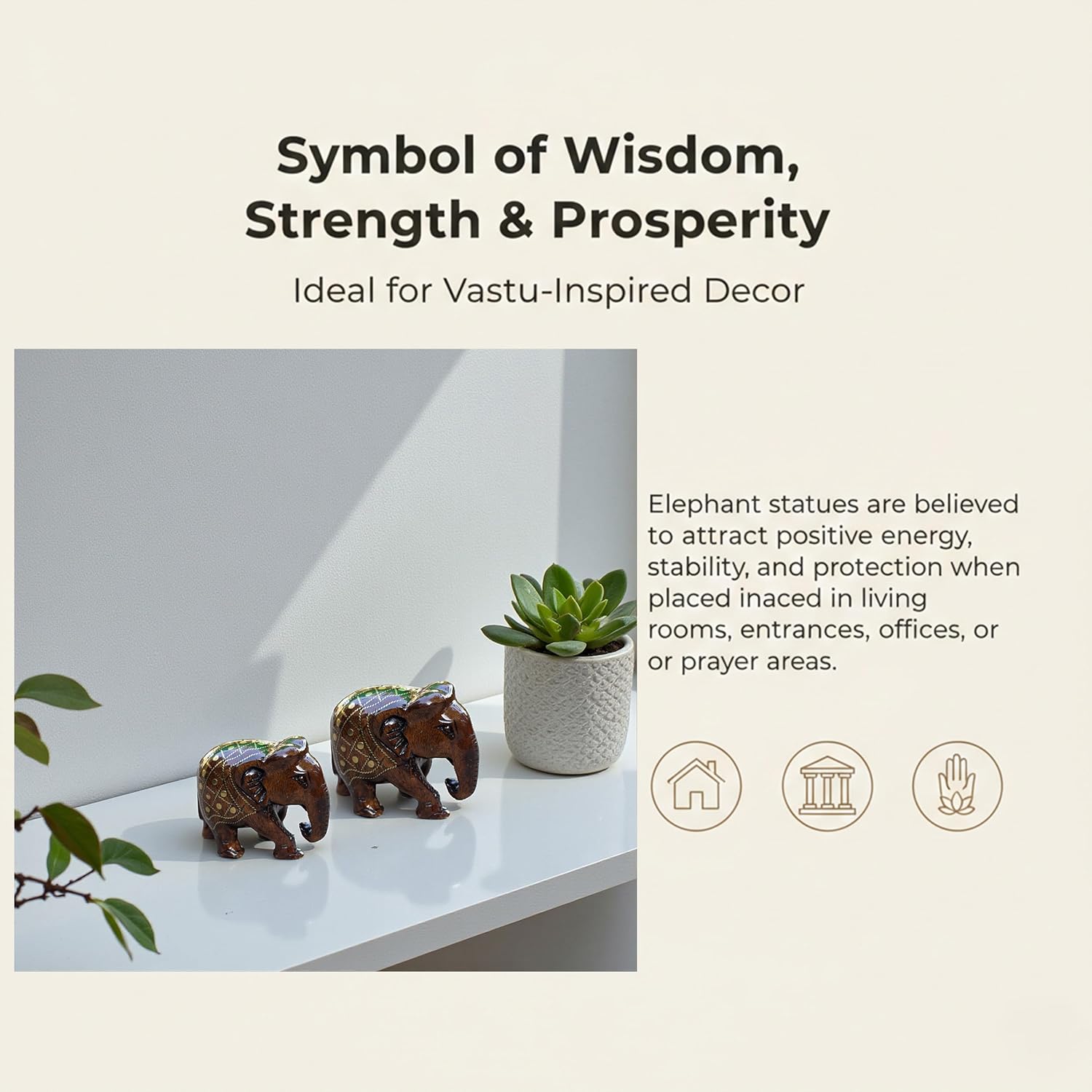 Handcrafted Wooden Taarkasi Elephant Showpiece Set of 2 for Home Decor Tabletop | Brass Inlay Elephant Statue for Vastu, Gifting & Office Decor — photo — 5 of 7