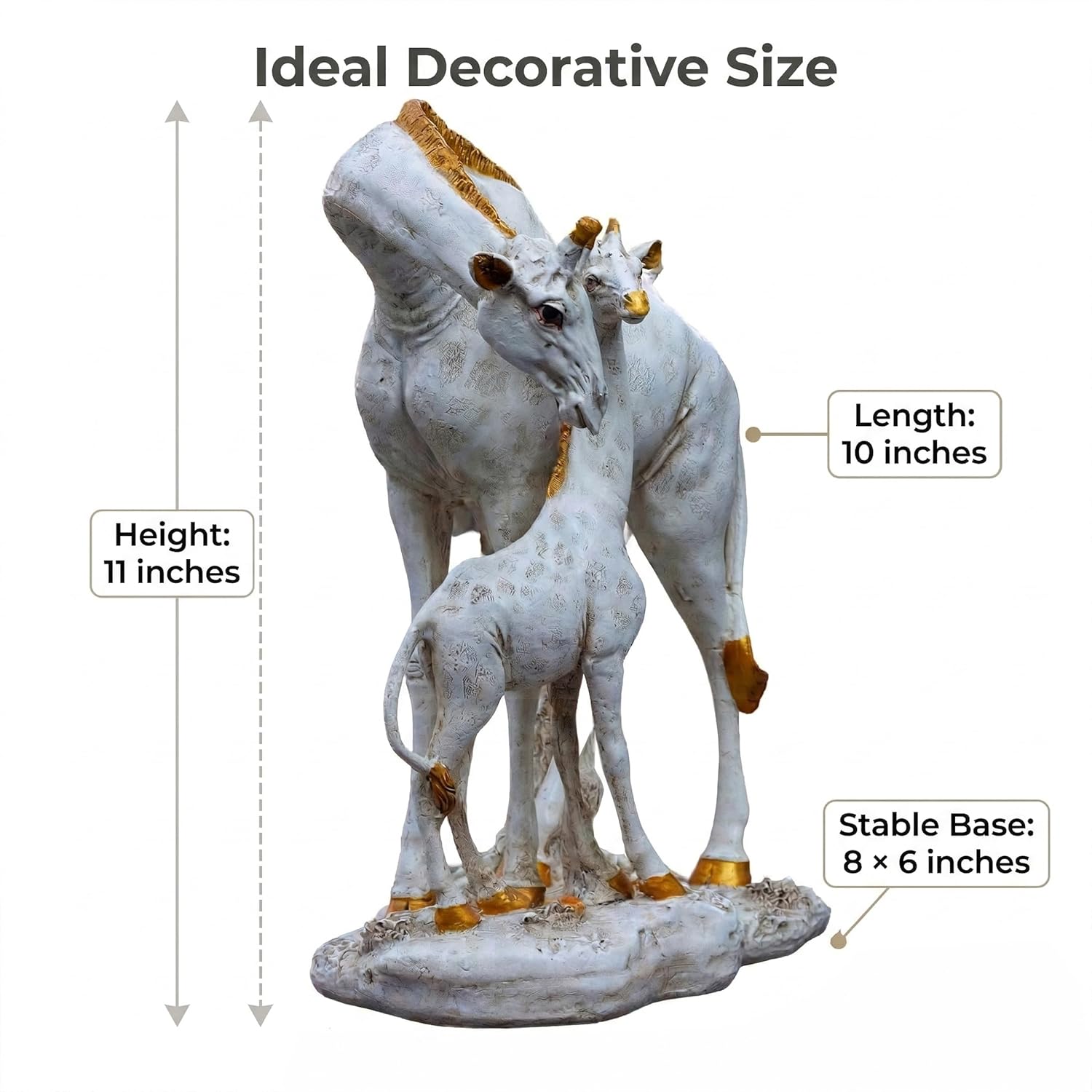 White Giraffe Mother & Baby Statue with Gold Accents | Resin Animal Showpiece for Home Decor Tabletop | Vastu Symbol of Grace Protection | Gift Decor Figurine — photo — 5 of 8