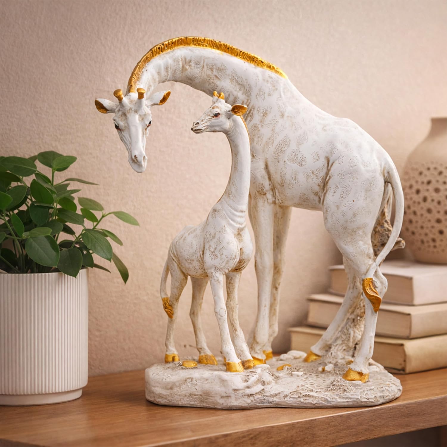 White Giraffe Mother & Baby Statue with Gold Accents | Resin Animal Showpiece for Home Decor Tabletop | Vastu Symbol of Grace Protection | Gift Decor Figurine — photo — 4 of 8