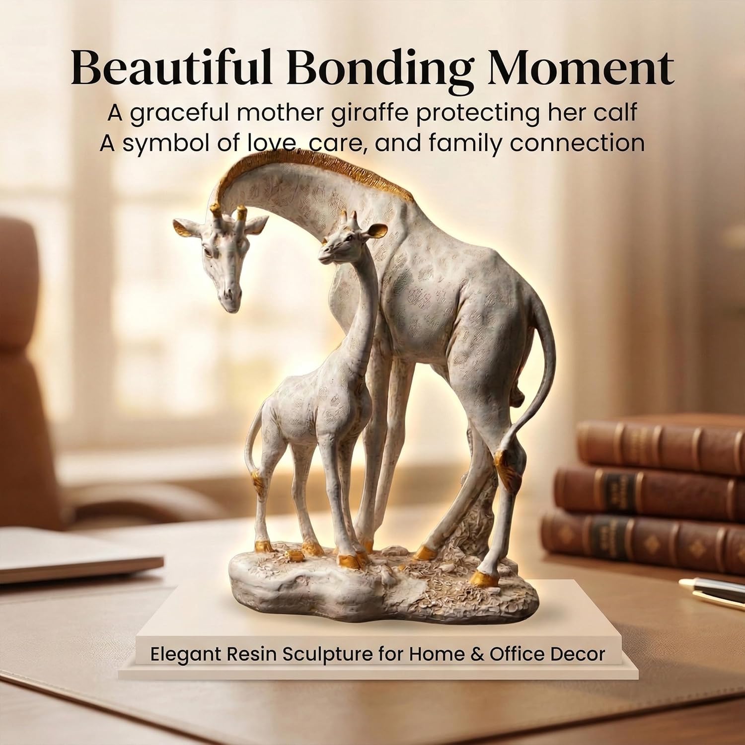White Giraffe Mother & Baby Statue with Gold Accents | Resin Animal Showpiece for Home Decor Tabletop | Vastu Symbol of Grace Protection | Gift Decor Figurine — photo — 2 of 8