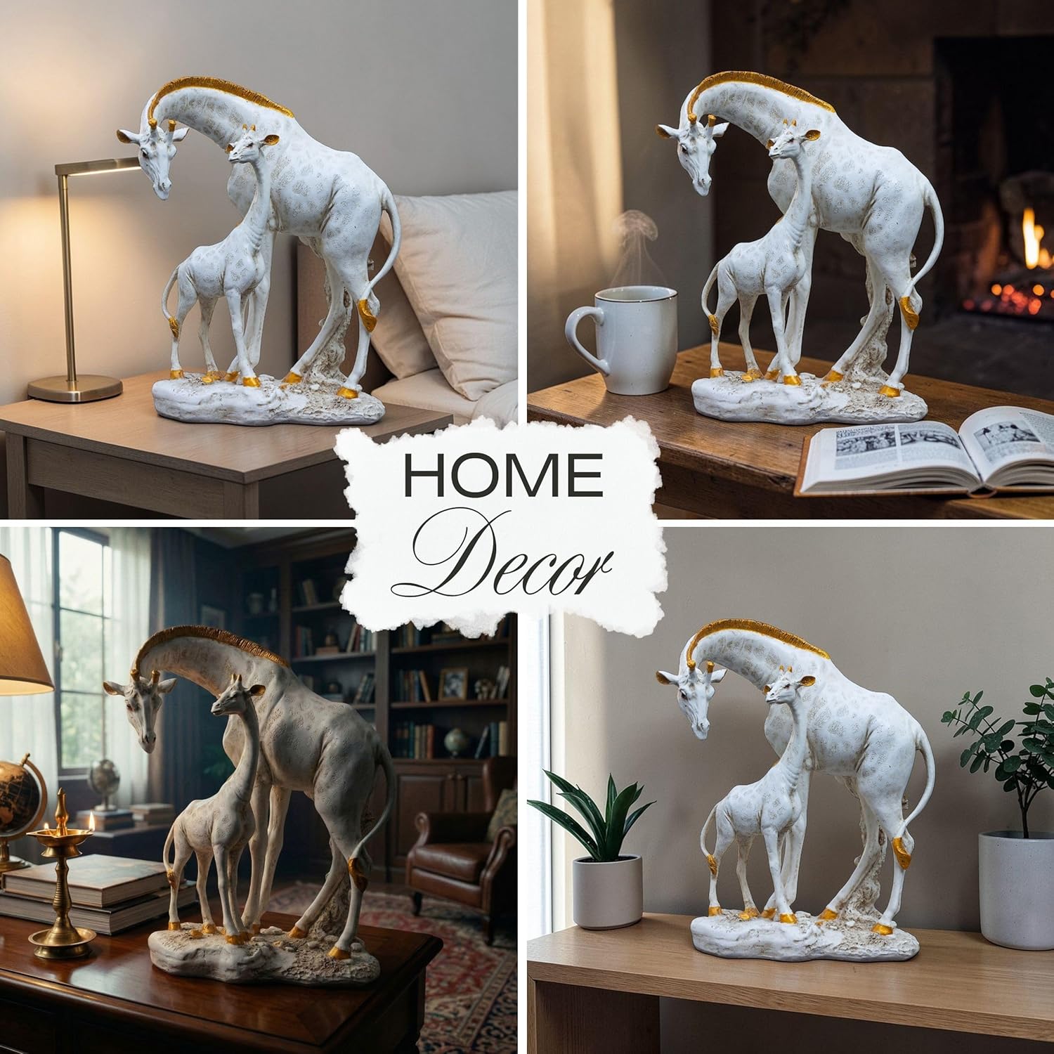 White Giraffe Mother & Baby Statue with Gold Accents | Resin Animal Showpiece for Home Decor Tabletop | Vastu Symbol of Grace Protection | Gift Decor Figurine — photo — 8 of 8