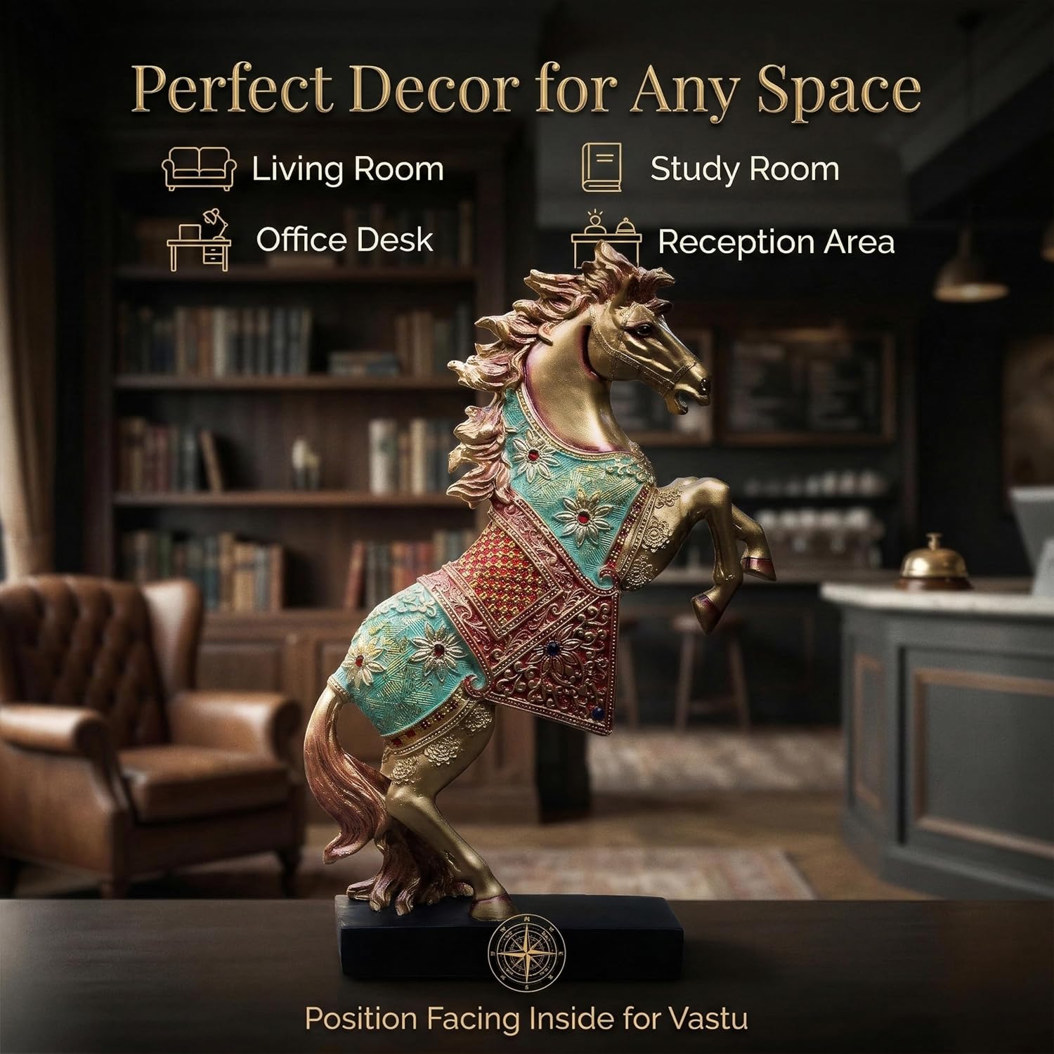 Royal Bejeweled Majestic Horse Showpiece Statue for Home Decor | Vastu Symbol of Power Success | Living Room Office Decor Gift (15x10 inch) — photo — 3 of 8