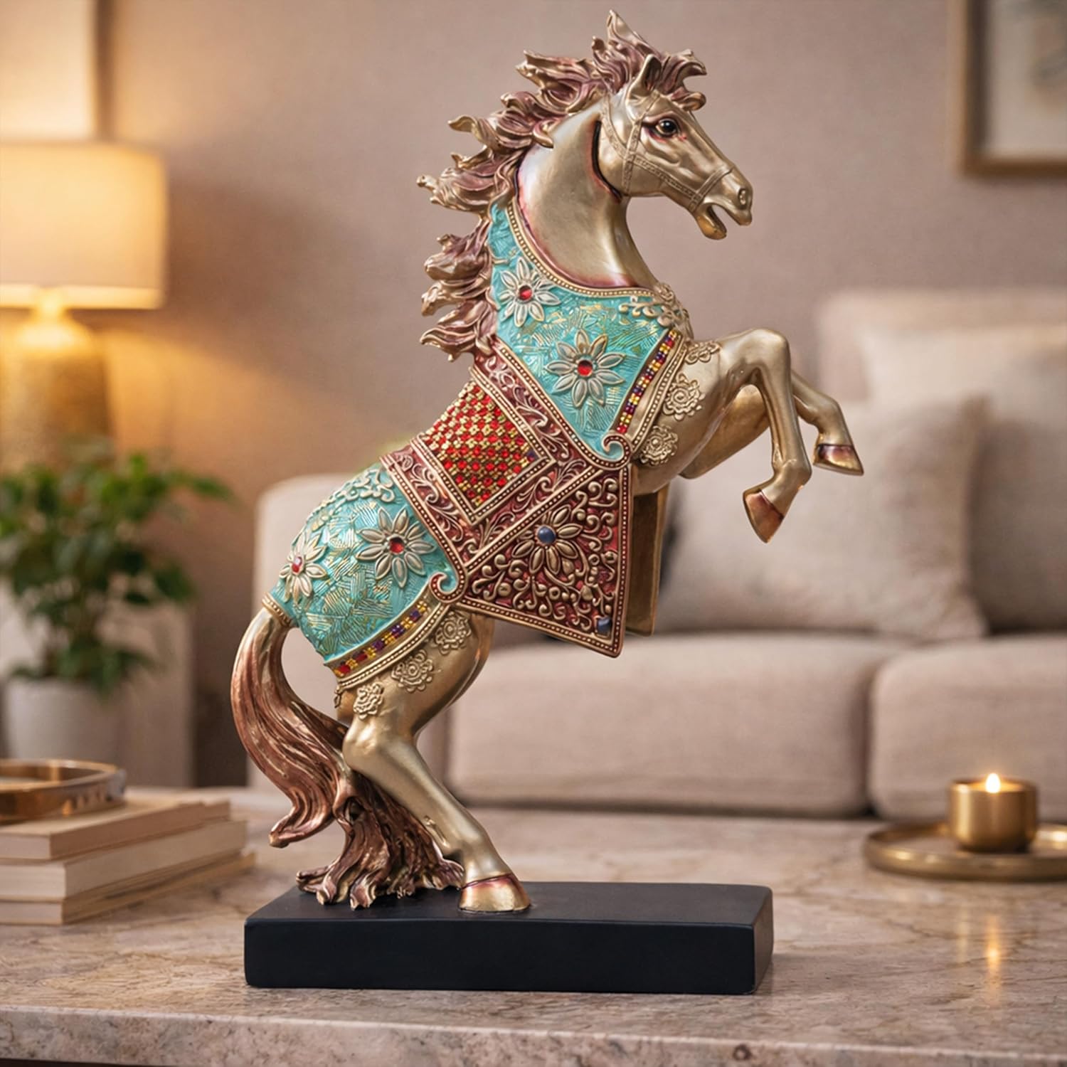 Royal Bejeweled Majestic Horse Showpiece Statue for Home Decor | Vastu Symbol of Power Success | Living Room Office Decor Gift (15x10 inch) — photo — 7 of 8
